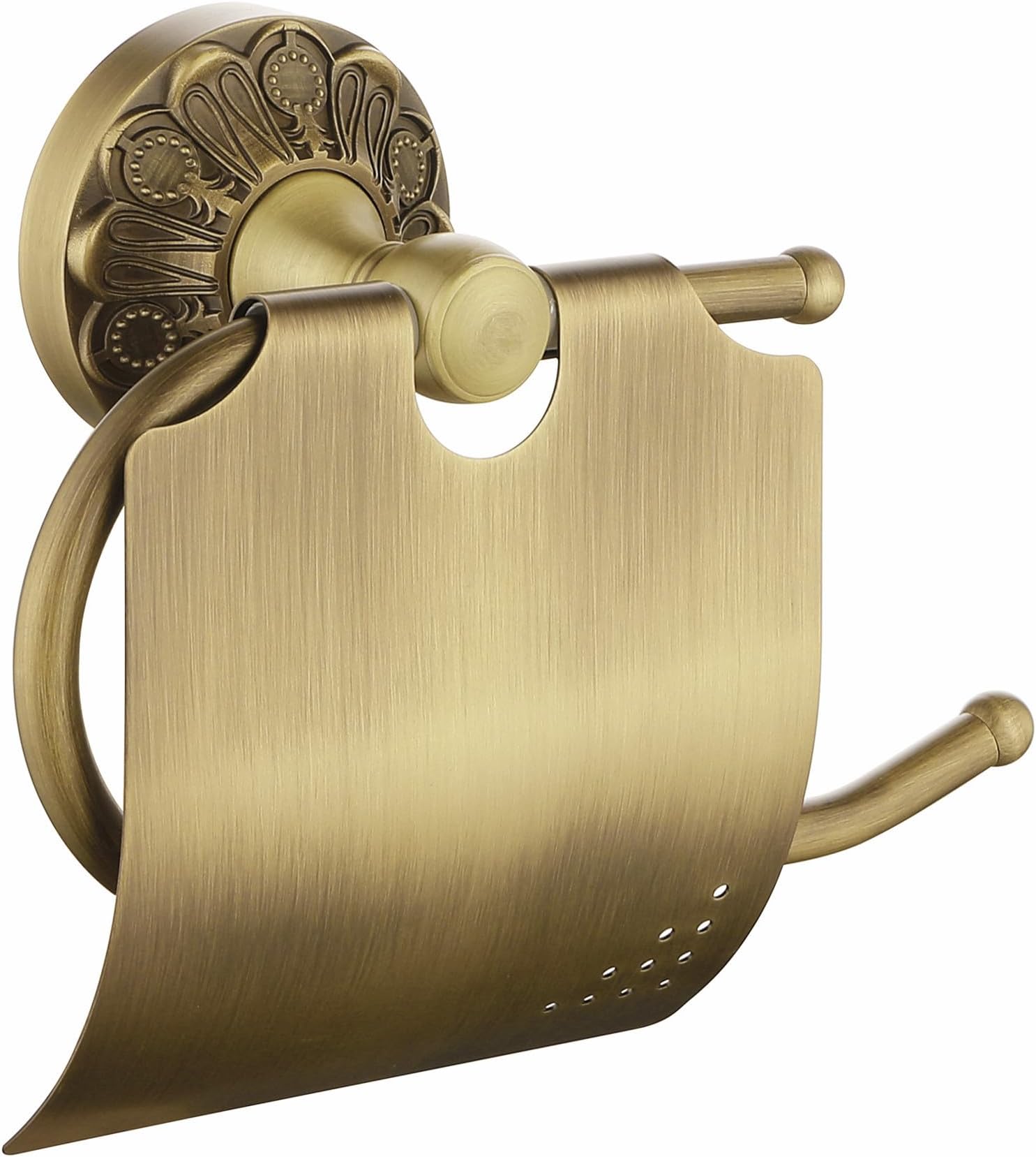 Antique Brass Toilet Paper Holder with Cover, Wall Mounted Toilet Paper Roll Holder, Vintage Gold Decorative Bathroom Accessories, Petal-Relief Series