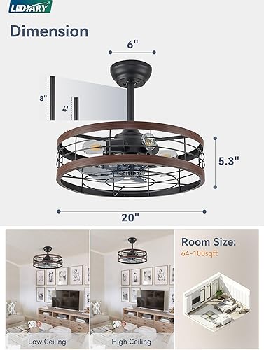 Miniatura 6 de LEDIARY Ventilador de techo enjaulado de 20 pulgadas con luz, ventilador de techo sin aspas con control remoto, luces de ventilador de granja para