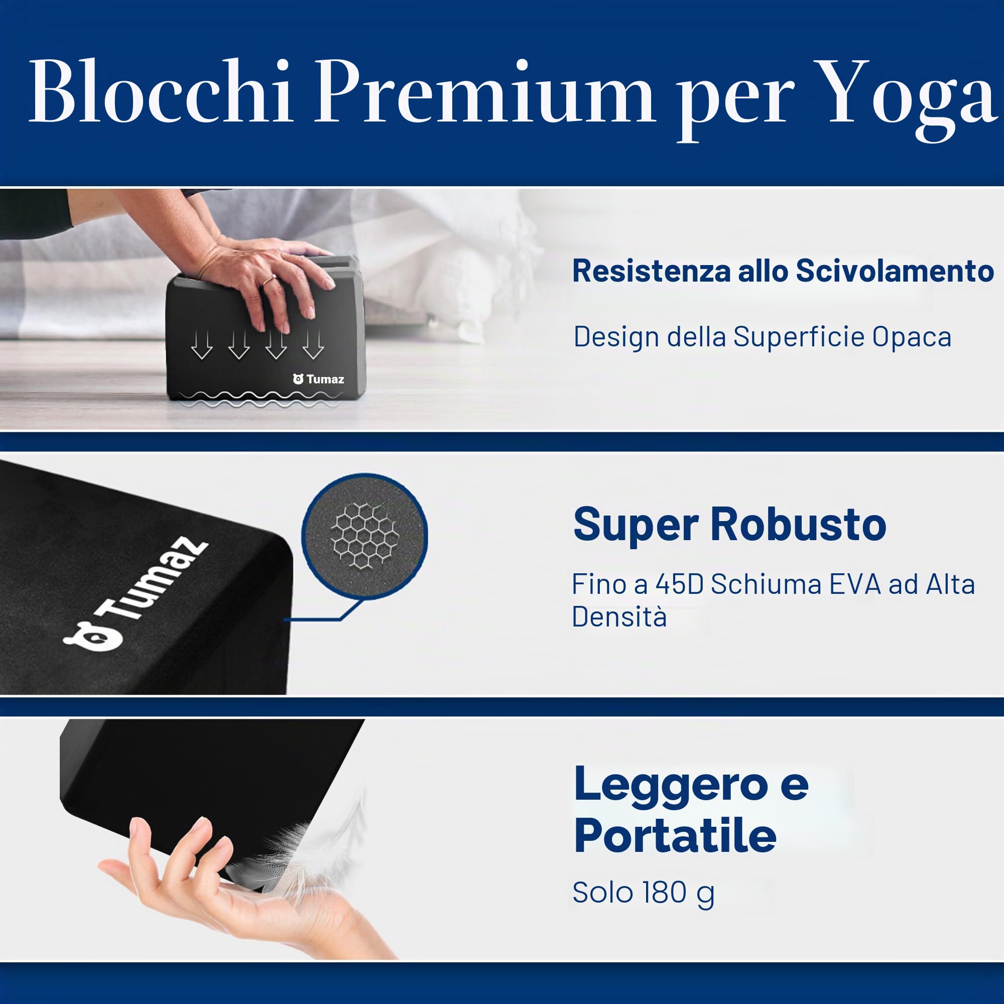 Tumaz Set di 2 blocchi da yoga con cinturino, ad alta densità/leggeri in EVA Foam Blocks or Non-Slip Solid Natural Cork Yoga Blocks & Premium 8F Yoga Strap Set for Yogi [Istruction E-Book Included]