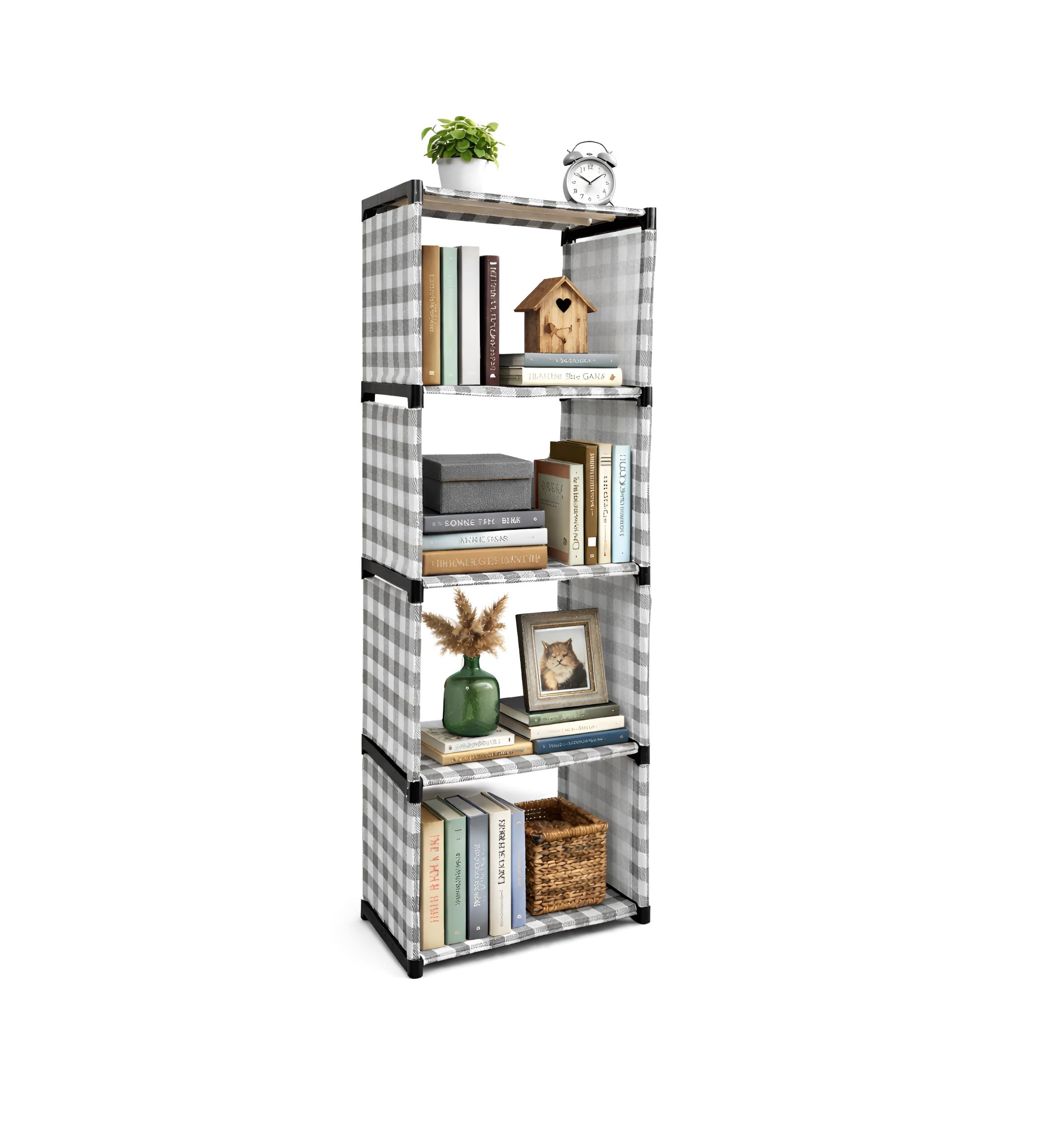 5-Tier Portable Storage Organizer Rack | Foldable Fabric Bookshelf with Durable plastic Frame | Multipurpose Bookcase for Bedroom, Living Room, Office & Study | Space-Saving Open Display Shelf-image-44