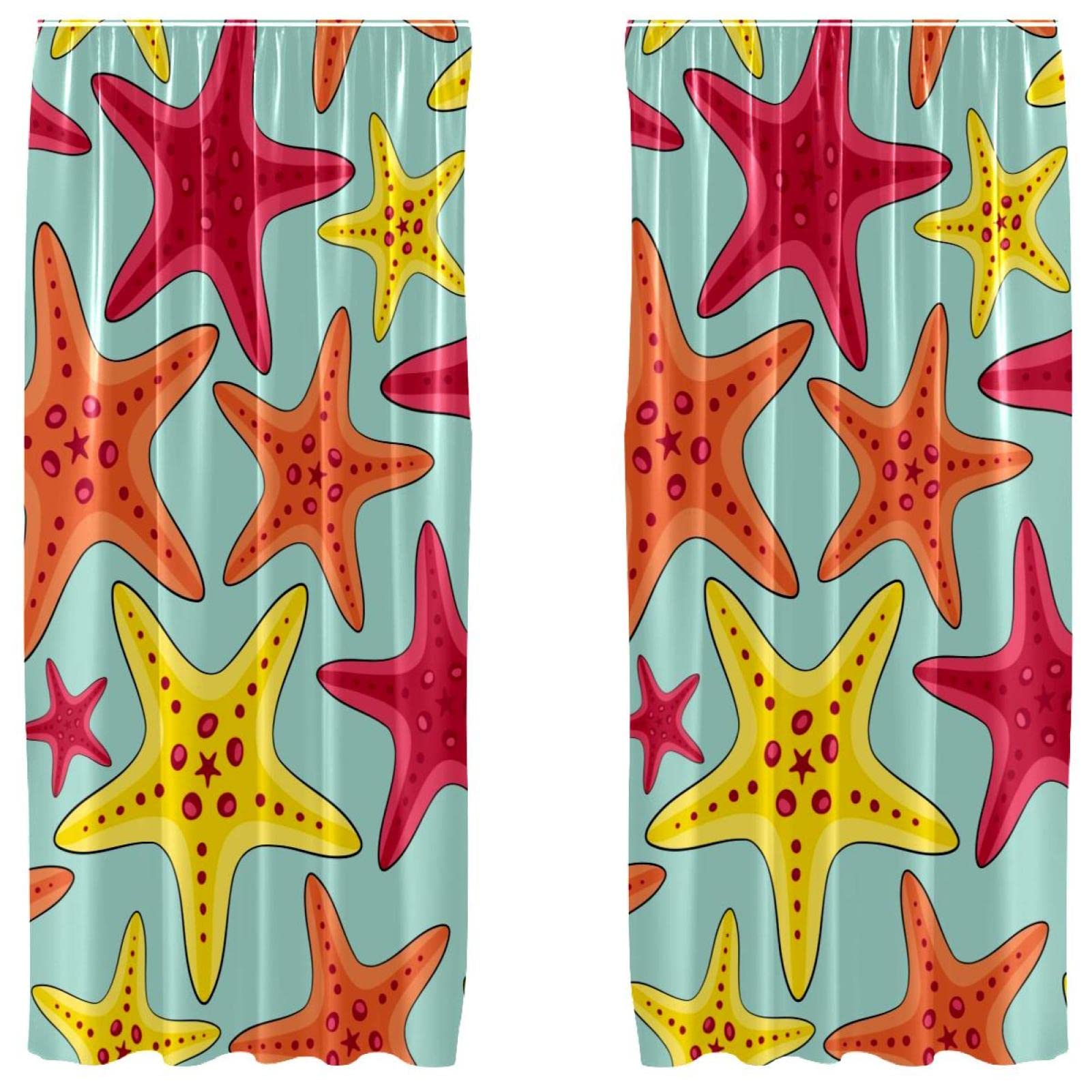 Cortinas de panel ligeros con bolsillo para barra juego de 2 paneles decorativos Sea Life 1