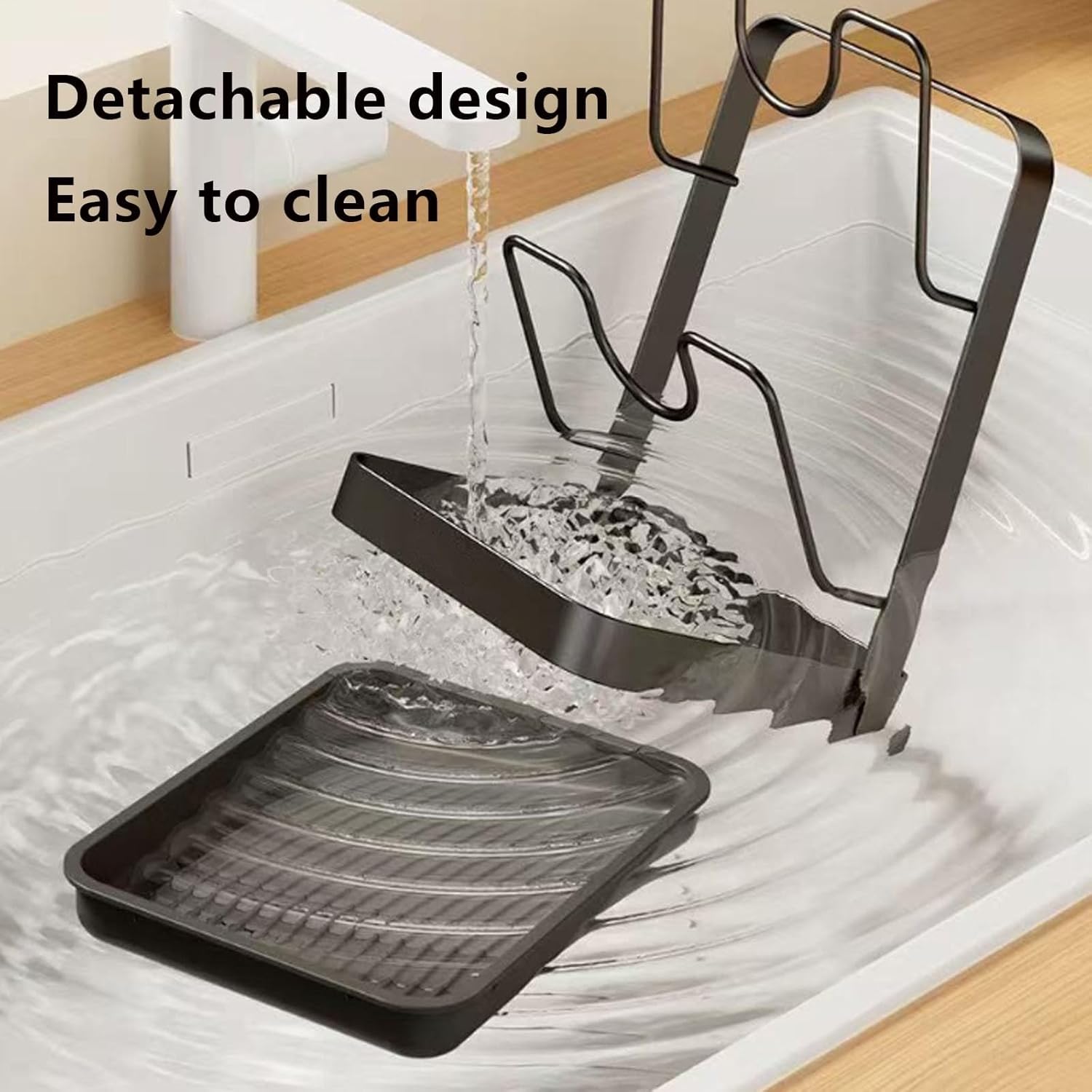 Kitchen Pot Lid Storage Rack, 304 Stainless Steel Pot Lid Holder While Cooking, Multifunctional Kitchen Pot Cover Organizer for Countertop, With Removable Drip Tray (Beige double-layer)