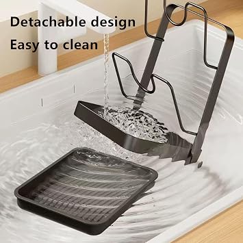 Kitchen Pot Lid Storage Rack, 304 Stainless Steel Pot Lid Holder While Cooking, Multifunctional Kitchen Pot Cover Organizer for Countertop, With Removable Drip Tray (Beige single-layer)