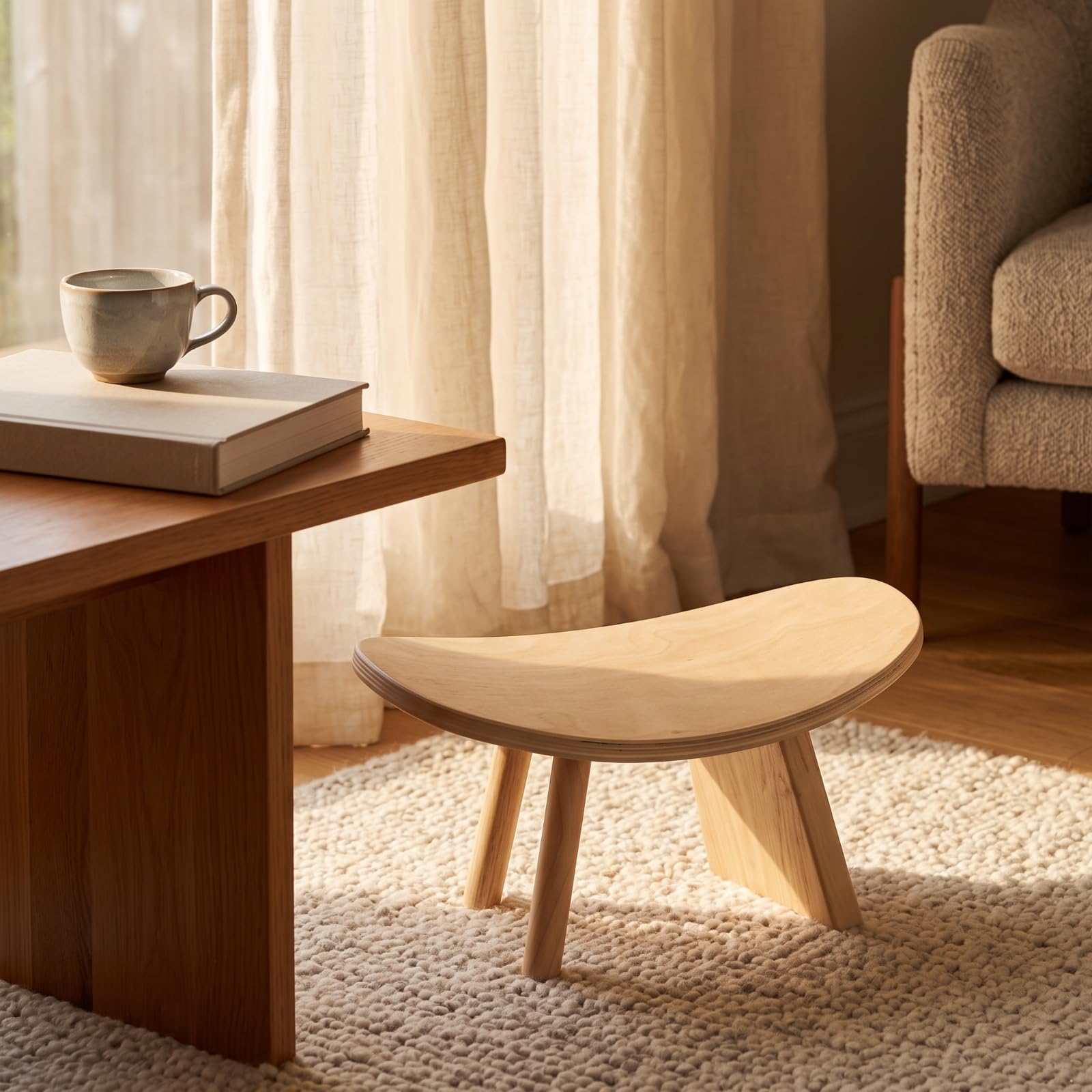 harayaa Tabure Meditación Bajo | Altura bajo Minimalista, Banco para Arrodillarse, Portátil, Mueble, Casa, Madera, M
