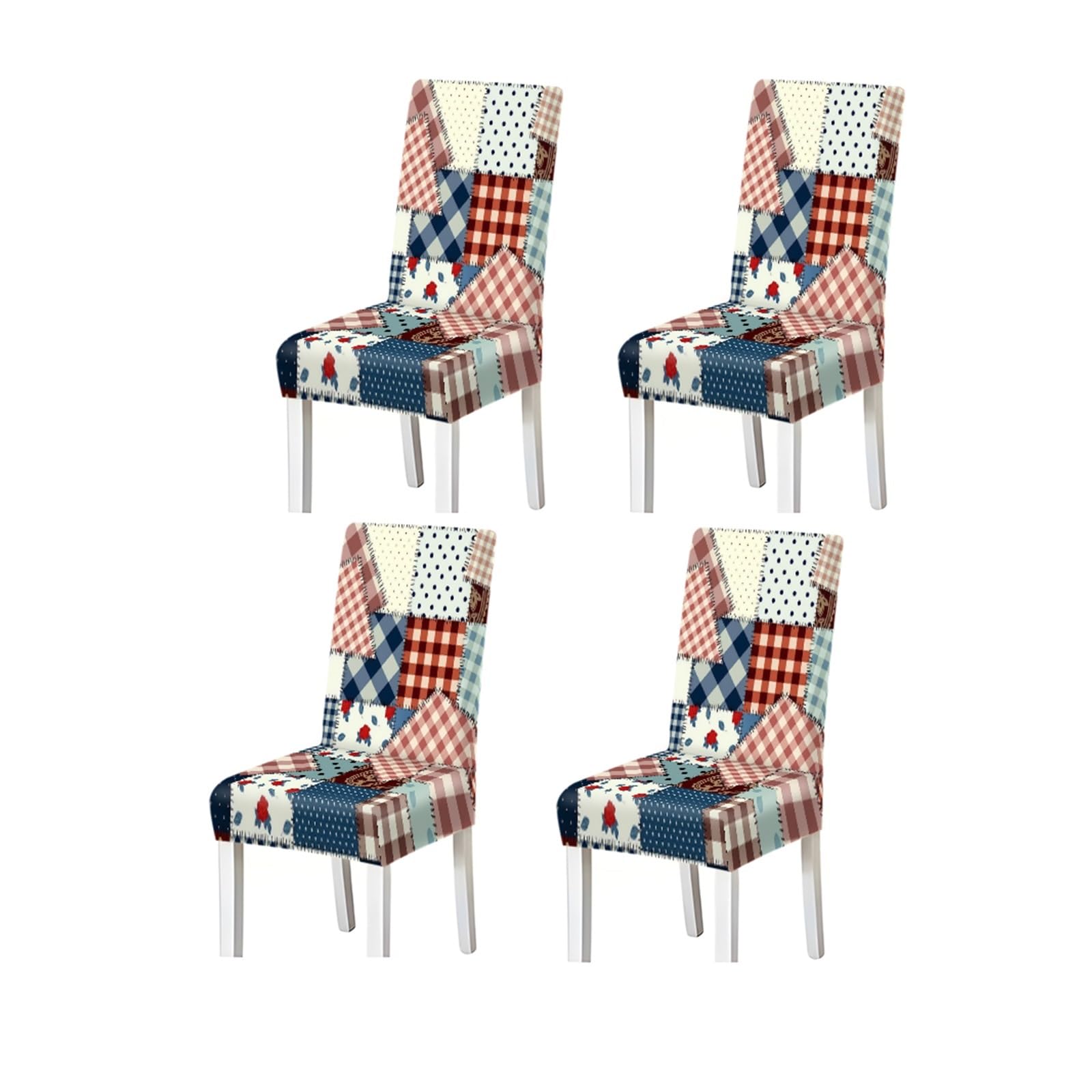 Patchwork Plaid Chair Covers Set Of 2/4/6, Farmhouse Vintage Stretch Dining Chair Slipcovers Removable Stretch Slipcovers for Dining Chairs(4PCSChair cover)