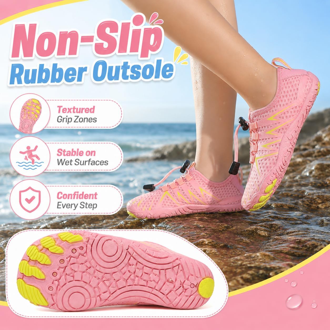 Kids Water Shoes for Boys & Girls - Quick-Dry Toddler Aqua Socks with Non-Slip Sole & Toe Protection for Beach, Pool, Swim & Outdoors AQUASA35