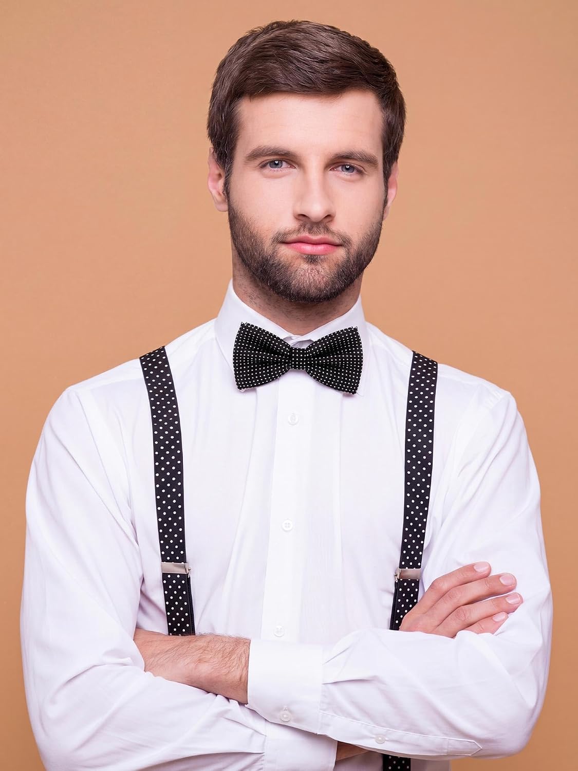 SATINIOR Suspender and Bow Tie Set 80s Clip on Suspenders for Men Women