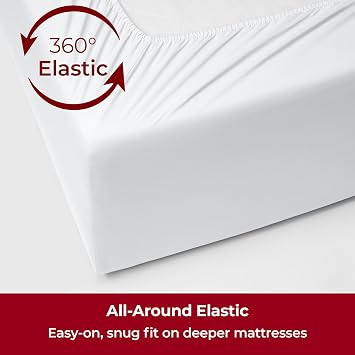 Mellanni Extra Deep Queen Sheets - 4 PC Iconic Collection Bedding - Hotel Luxury, Ultra Soft, Cooling Bed Sheets - Wrinkle, Fade, Stain Resistant (Queen, White)