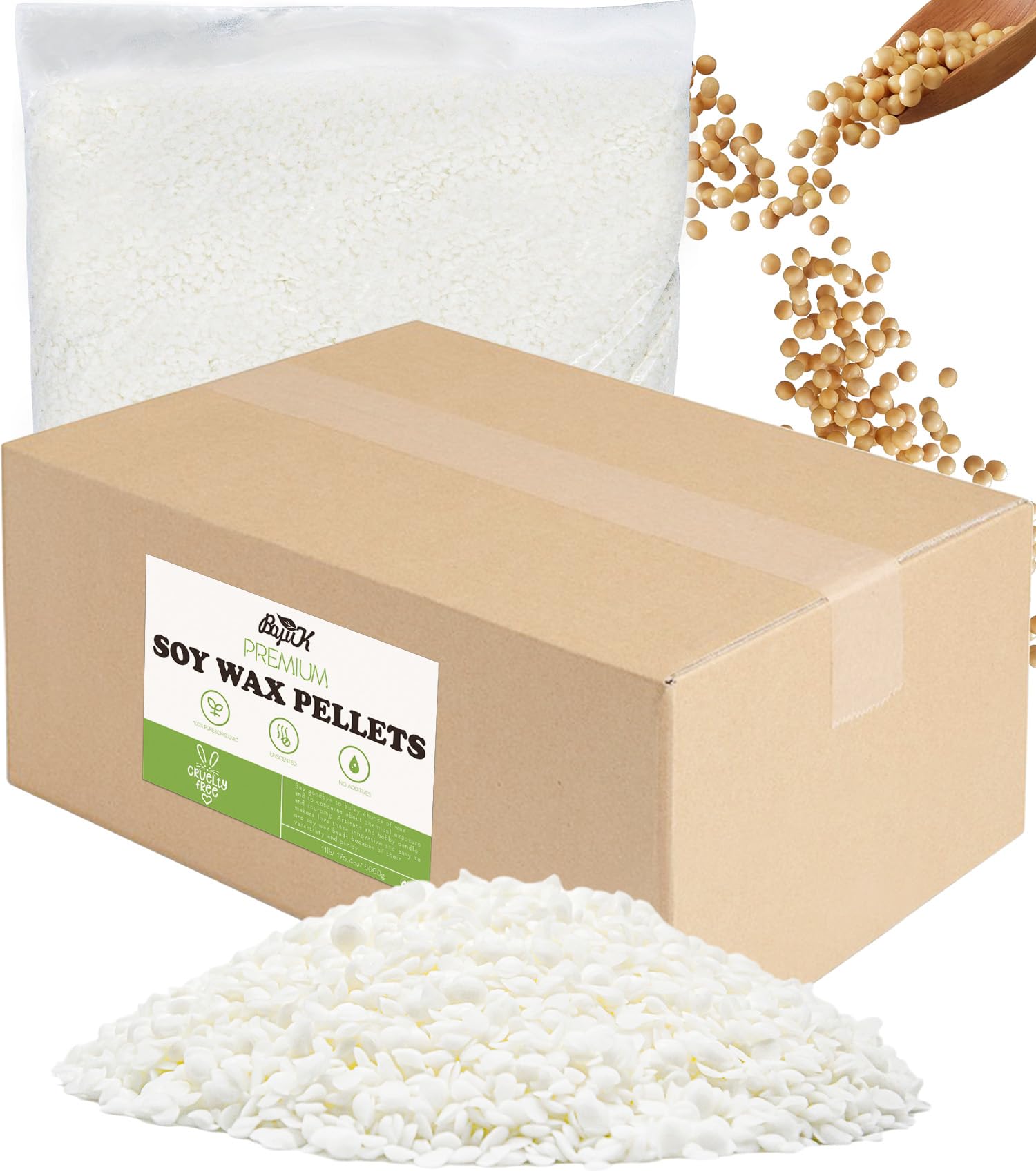 BOYUJK Cera de soja para velas de 5 kg – Cera 100% natural, orgánica de soja sin aditivos – Bajo punto de fusión 55 – 70 °C – Inofensivo y puro (5 kg)