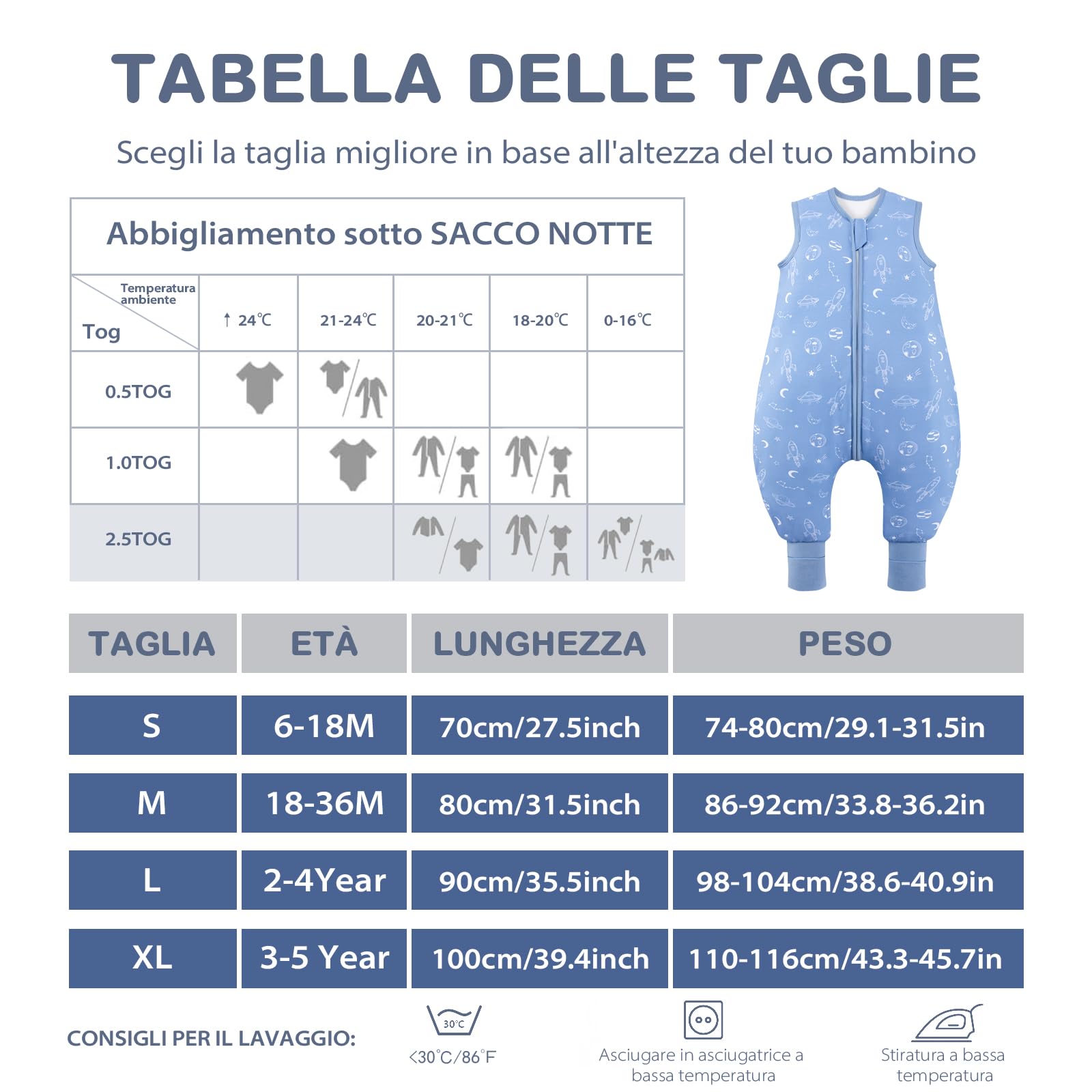 ToyaTec Sacco nanna con piedini, 2,5 Tog, super morbido, realizzato in rayon di bambù, per bambini, in fibra di bambù, per l'inverno, per l'autunno e l'inverno, Blu, 100cm (3-5 Jahre)