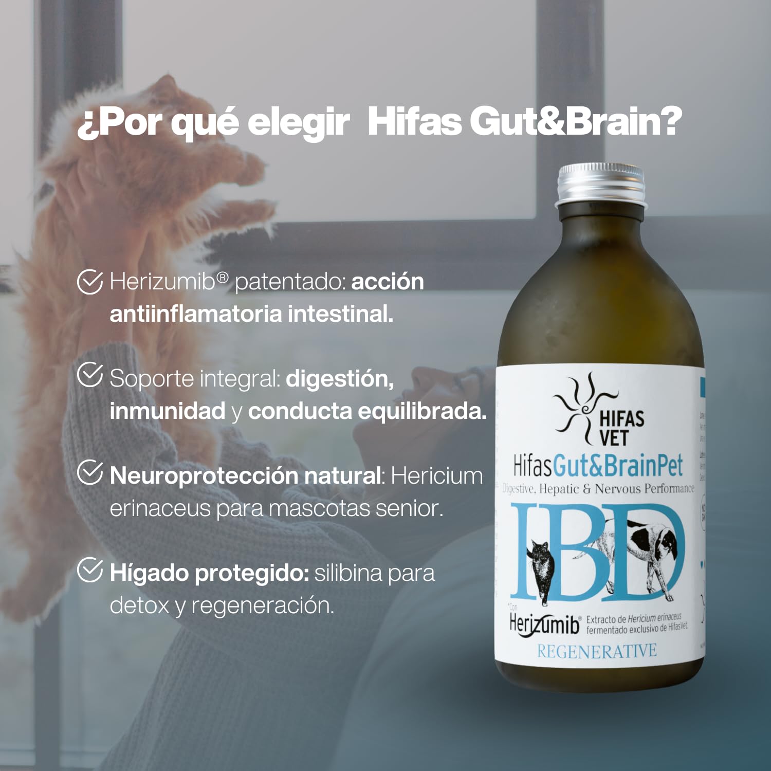 HIFAS Vet - Gut&Brain Pet Probioticos para Perros y Gatos, Suplemento Digestivo para reforzar la Salud Intestinal - 250 ml