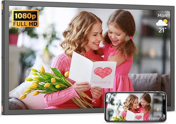 Large Digital Picture Frame 21.5"-WiFi-Photo-Frame - 32GB, 1920x1080 IPS FHD 1080P, Auto Rotate, Share Photo Video via App Email, Free Cloud Storage, Wall Mounted, Gift for Grandparents Father Mother