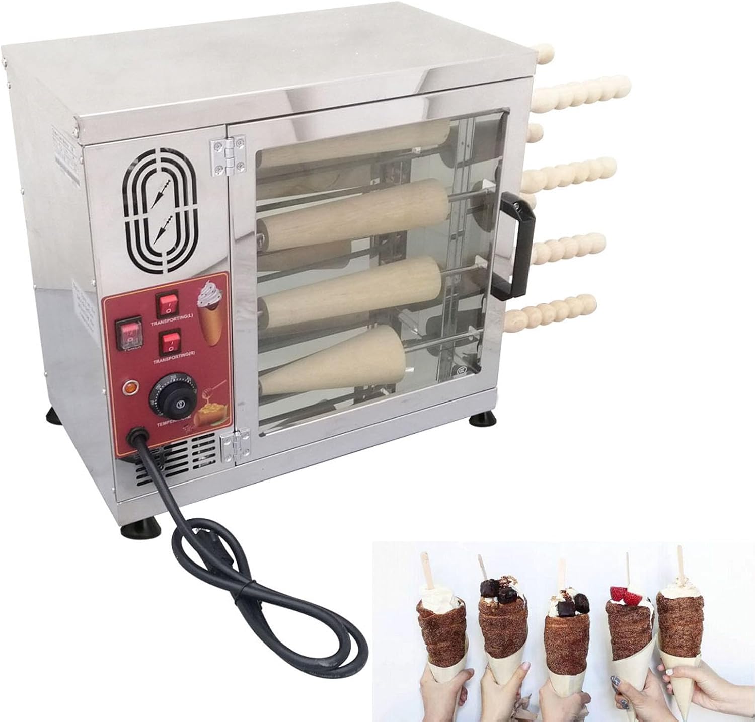 Commercial Electric Chimney Cake Oven Machine 3.2KW 110V Heavy-Duty Chimney Bread Cake Oven with 16 Non-Stick Baking Molds for Ice Cream Cones, Bread Rolls, Pastries Professional & Home Use