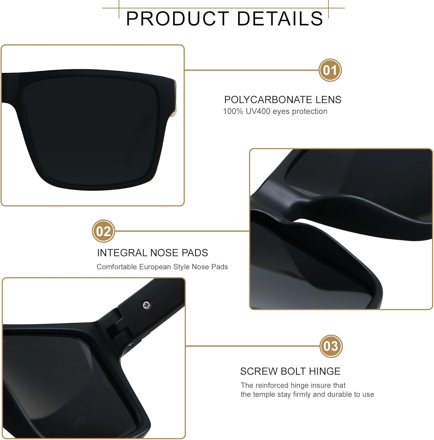 LYZOIT Square Sunglasses for Men Women Polarized Oversized Big UV Protection Rectangle Shades - Image 3