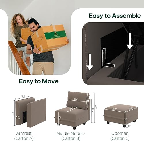 Miniatura 7 de LLappuil Sofá modular con módulo medio con almacenamiento para sofá modular personalizable, silla sin brazos, impermeable, antiarañazos y