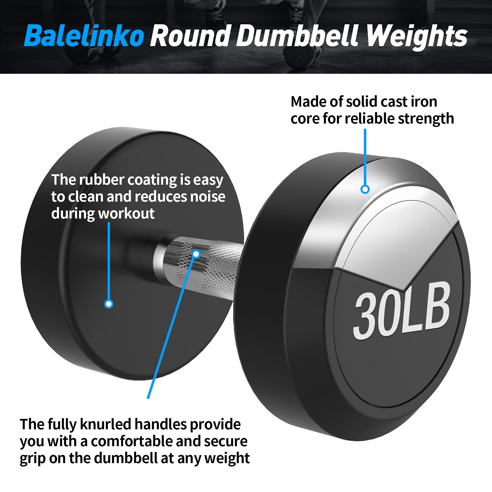 ダンベル 30kg 1個　ゴム製 メタルハンドル Amazon | Balelinko ゴムコーティング ラウンドダンベル