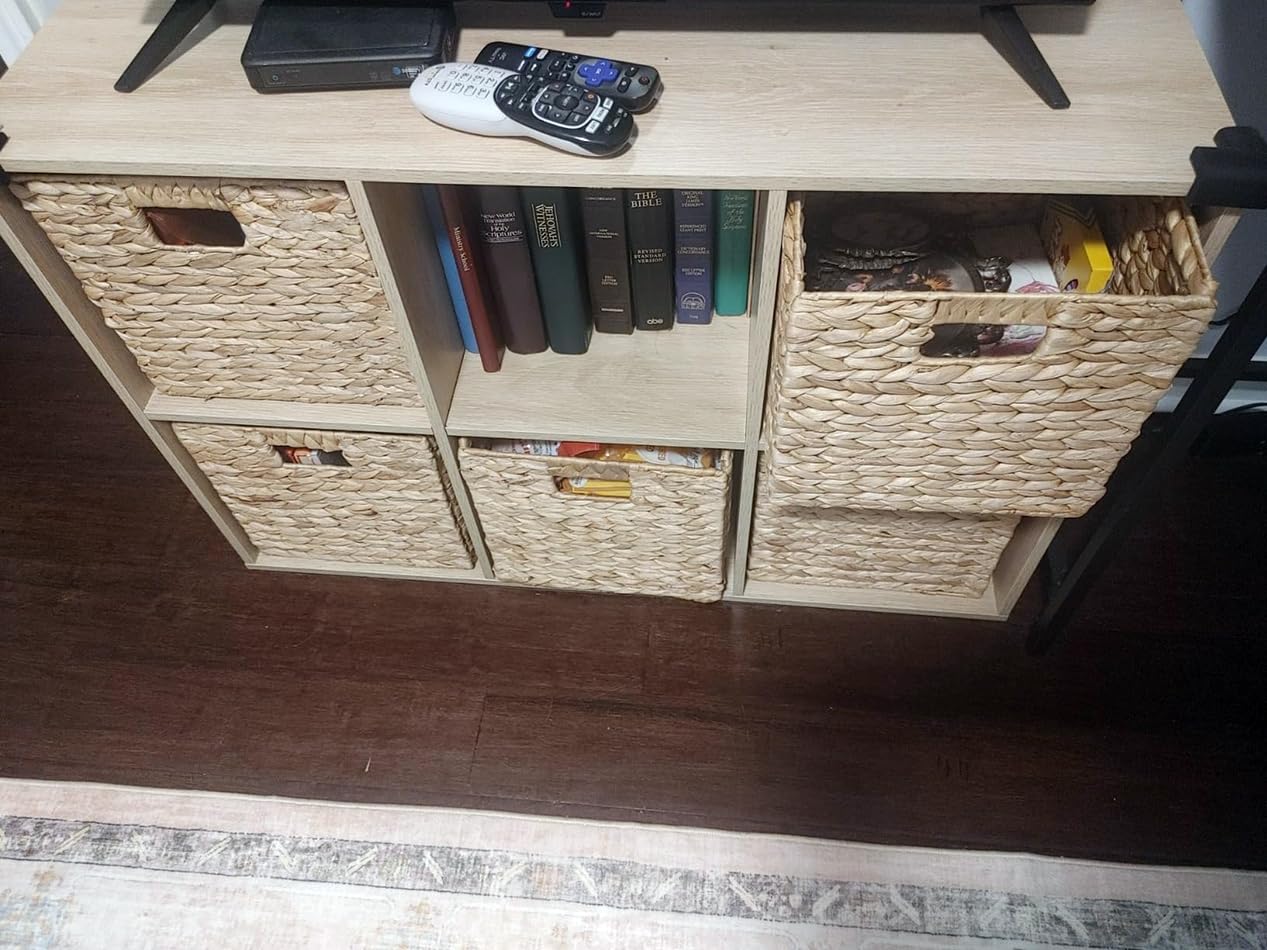 Gewebte Regalkörbe, 26,7 cm, Wasserhyazinthe, handgefertigt, offene Aufbewahrungskörbe, hellbraun, Speisekammerkörbe, Organisationskorb, faltbare Aufbewahrungskörbe für Schlafzimmer, Cubby Cubes