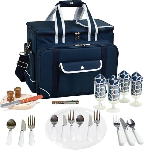 Picnic at Ascot- Original Insulated Picnic Cooler with Service for 4 - Designed & Assembled in The USA