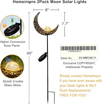 HOMEIMPRO 1 Flower Garden Solar Lights, 2Pack Moon Solar Lights for Lawn, Outdoor,Yard Decorations, Nice Patio Gifts