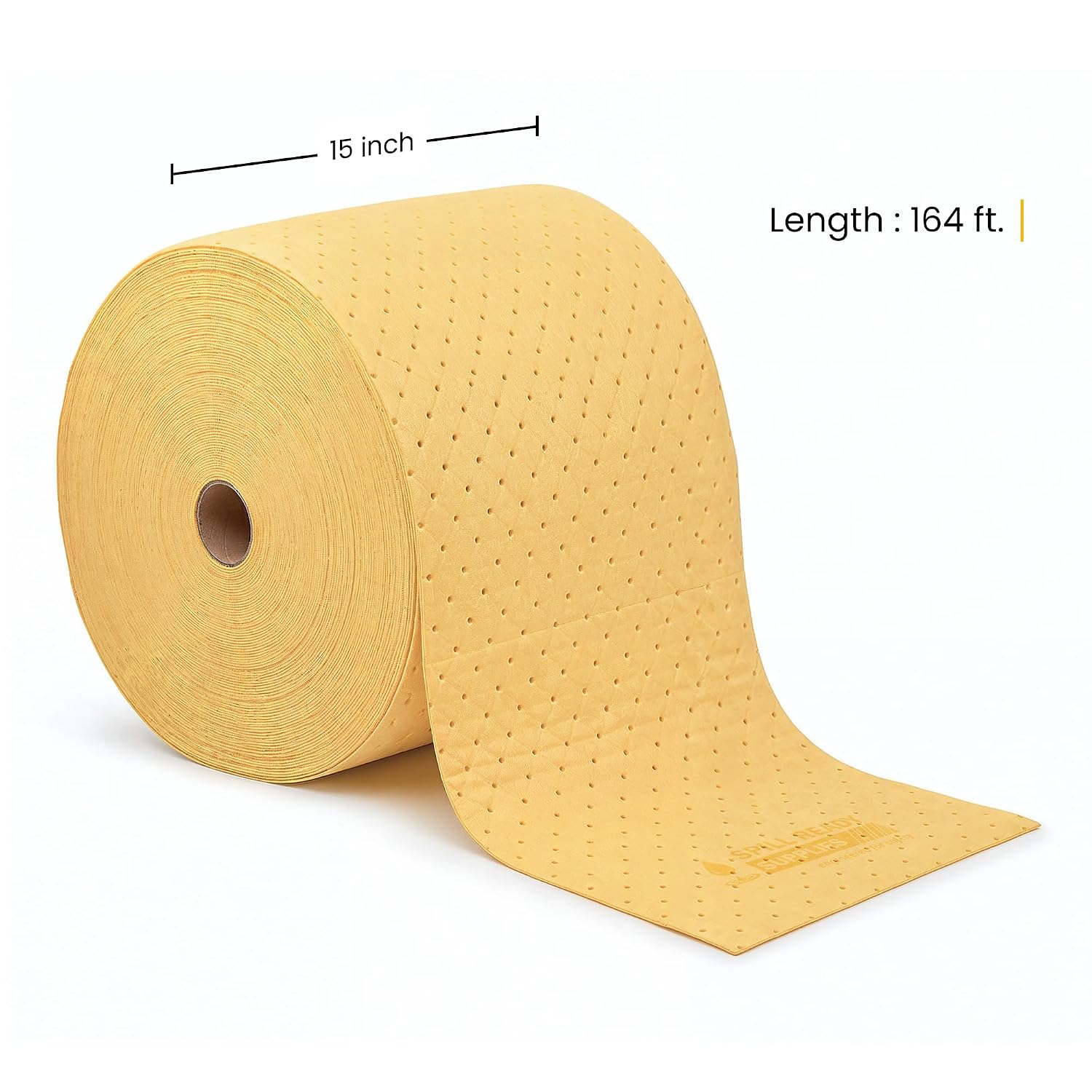 Spill Ready Chemical Absorbent Pads Roll 15" x 164' | Standard Weight Absorbs Up to 43 gal. per Roll - Acid & Base Resistant, Fast-Wicking Hazardous Liquid Cleanup for Labs - Yellow
