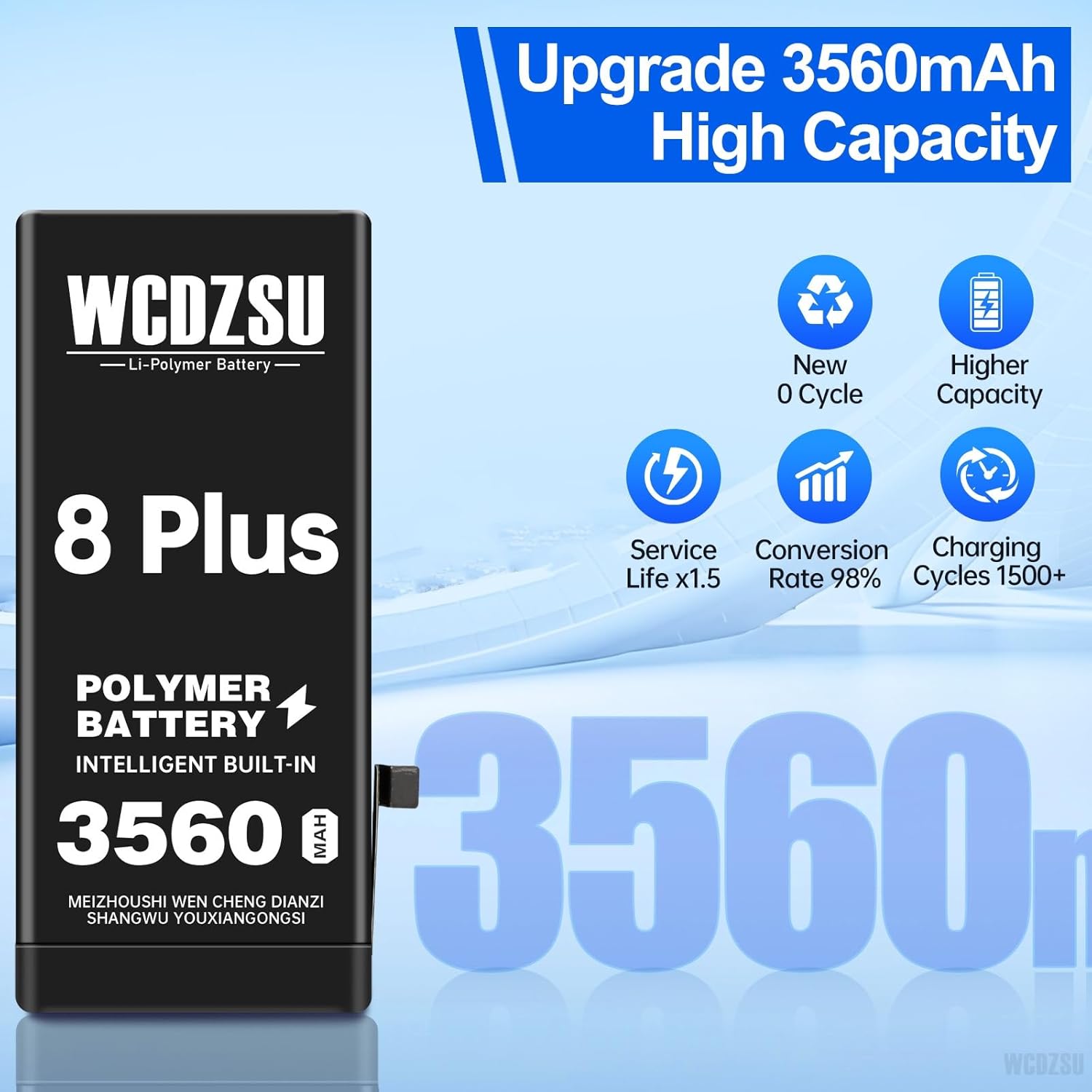 Battery Replacement for iPhone 8 Plus 3560mAh High Capacity New 0 Cycle Li-Polymer Battery for iPhone 8 Plus with Complete Fix Tools Kit Model A1864 A1897 A1898