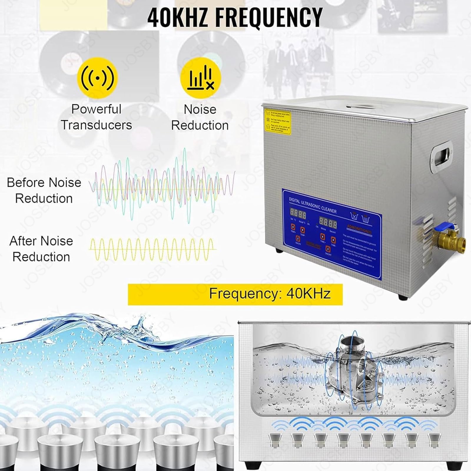 Pulitore a ultrasuoni da 6 l con timer e riscaldatore, potenza ultrasonica 40 KHz 180 W, riscaldamento 300 W, strumento in acciaio inossidabile per la pulizia di gioielli, metallo, dischi in vinile