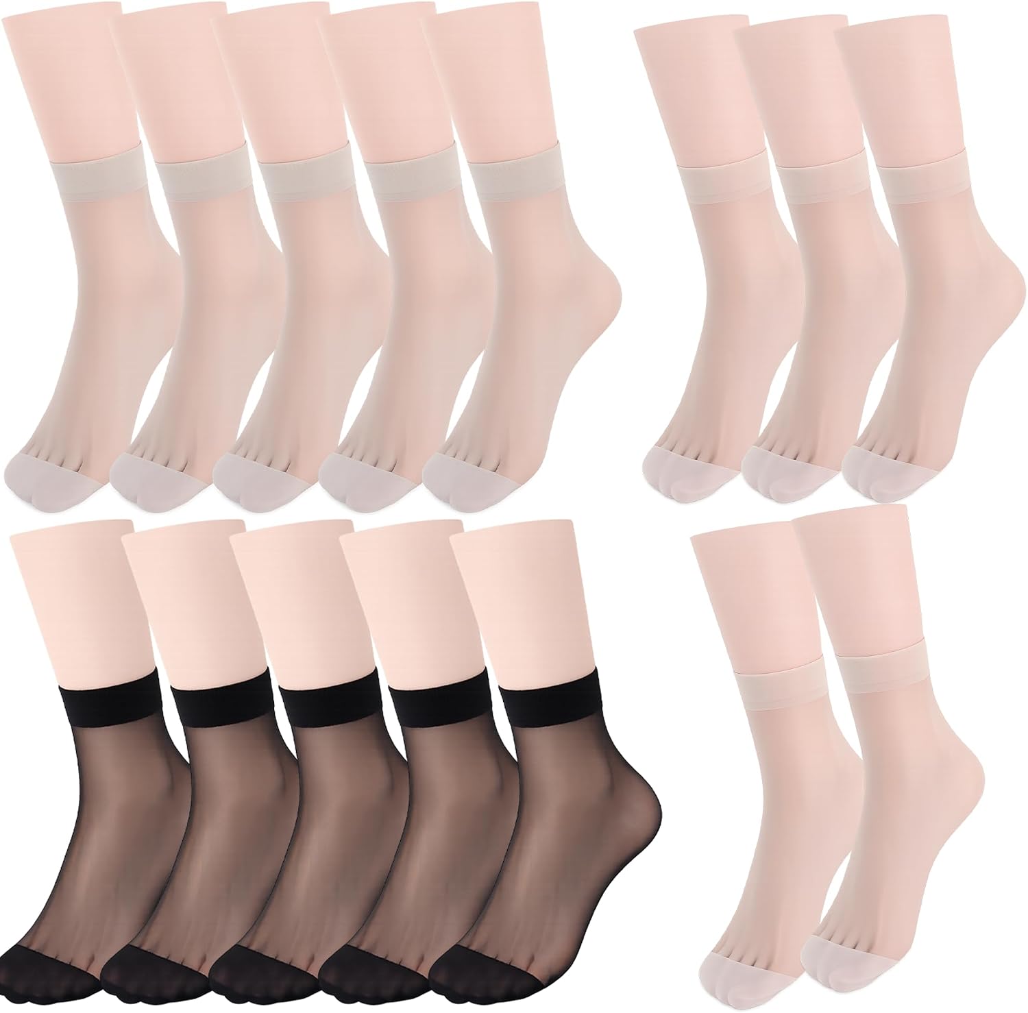 15 Pairs Sheer Socks for Women, 100% Nylon Ultra Thin Ankle High Socks, Lightweight Dress Socks, Size 5-9