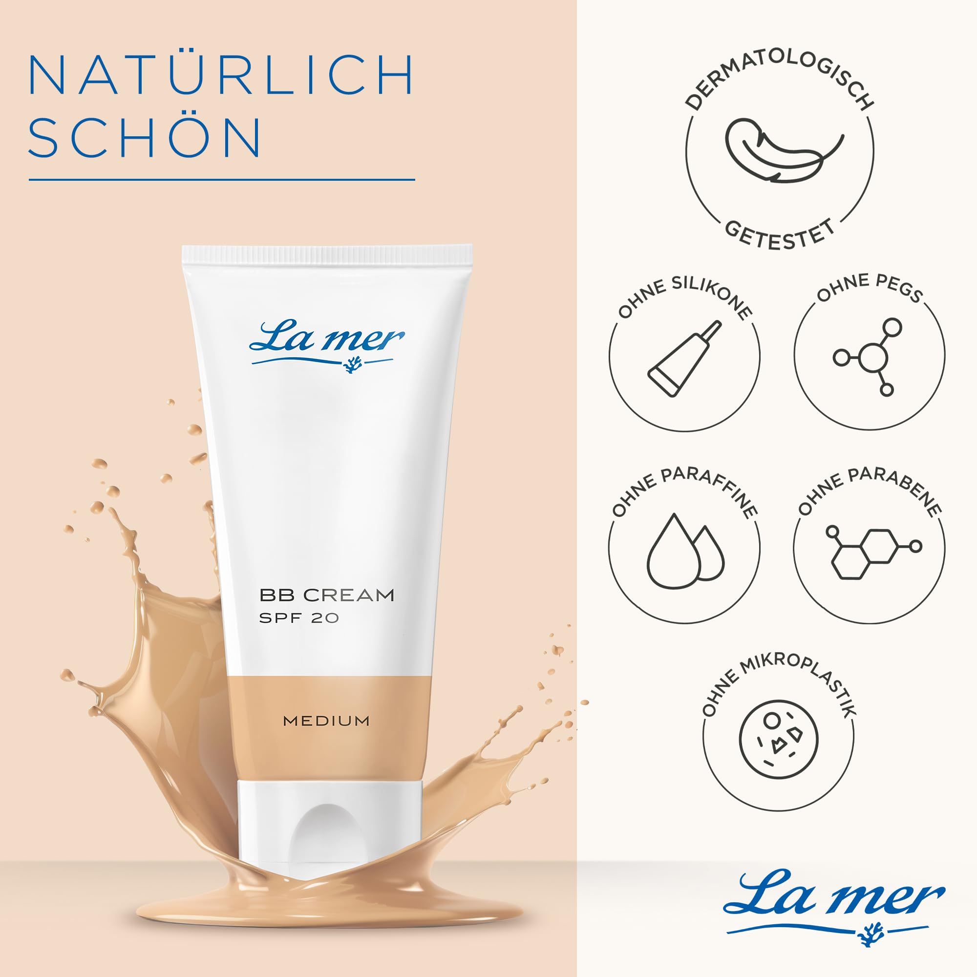La mer BB Cream - Pflege und MakeUp kombiniert - feuchtigskeitsspendend, Hautton ausgleichend mit UV Schutz, SPF 20 - für Normale bis Mischhaut
