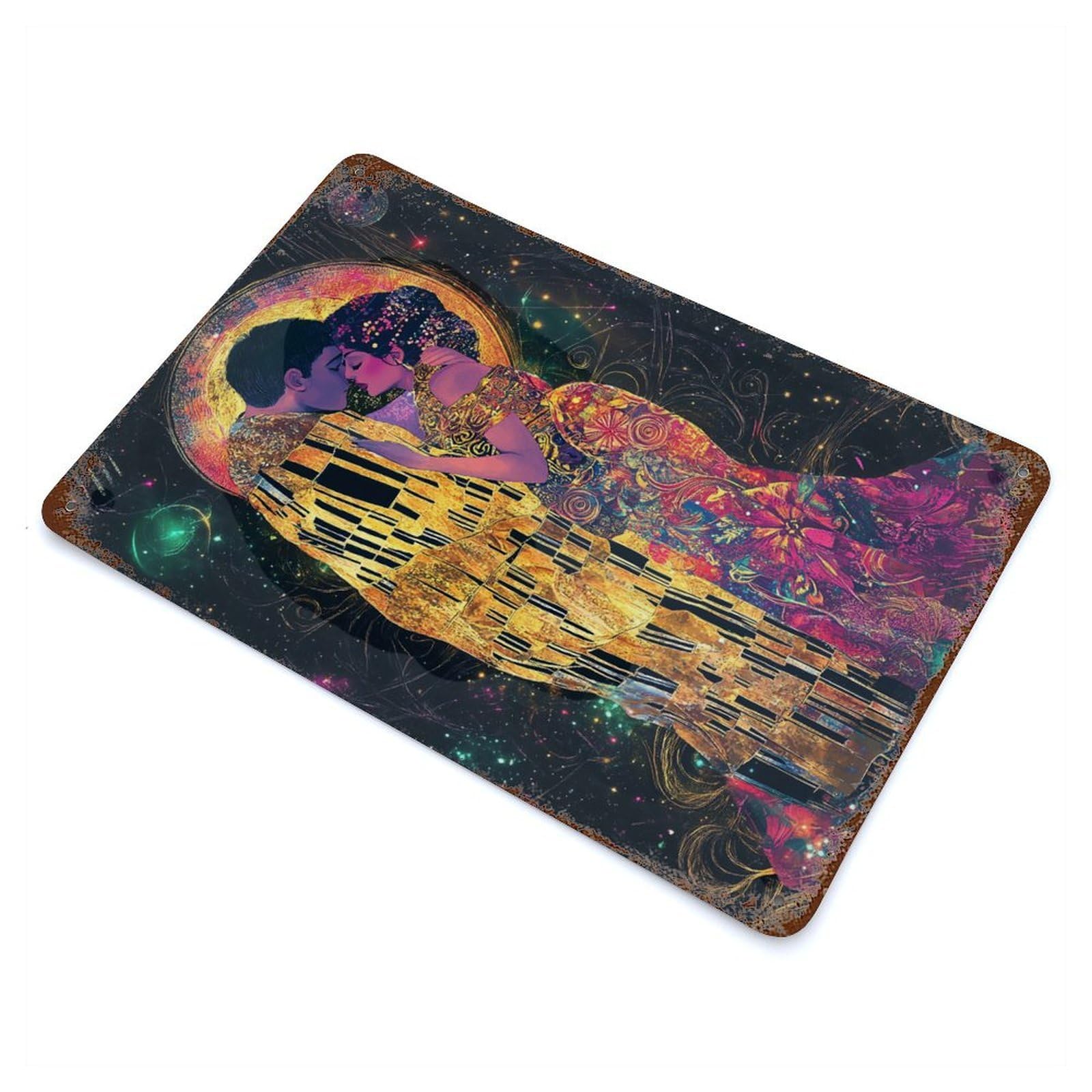 The Kiss Celestial Fantasy Art Nouveau Aged Metal Wall Plaque 11.8"x7.9", Farmhouse Wall Decor for Patio, Garden Room And Bar Decor