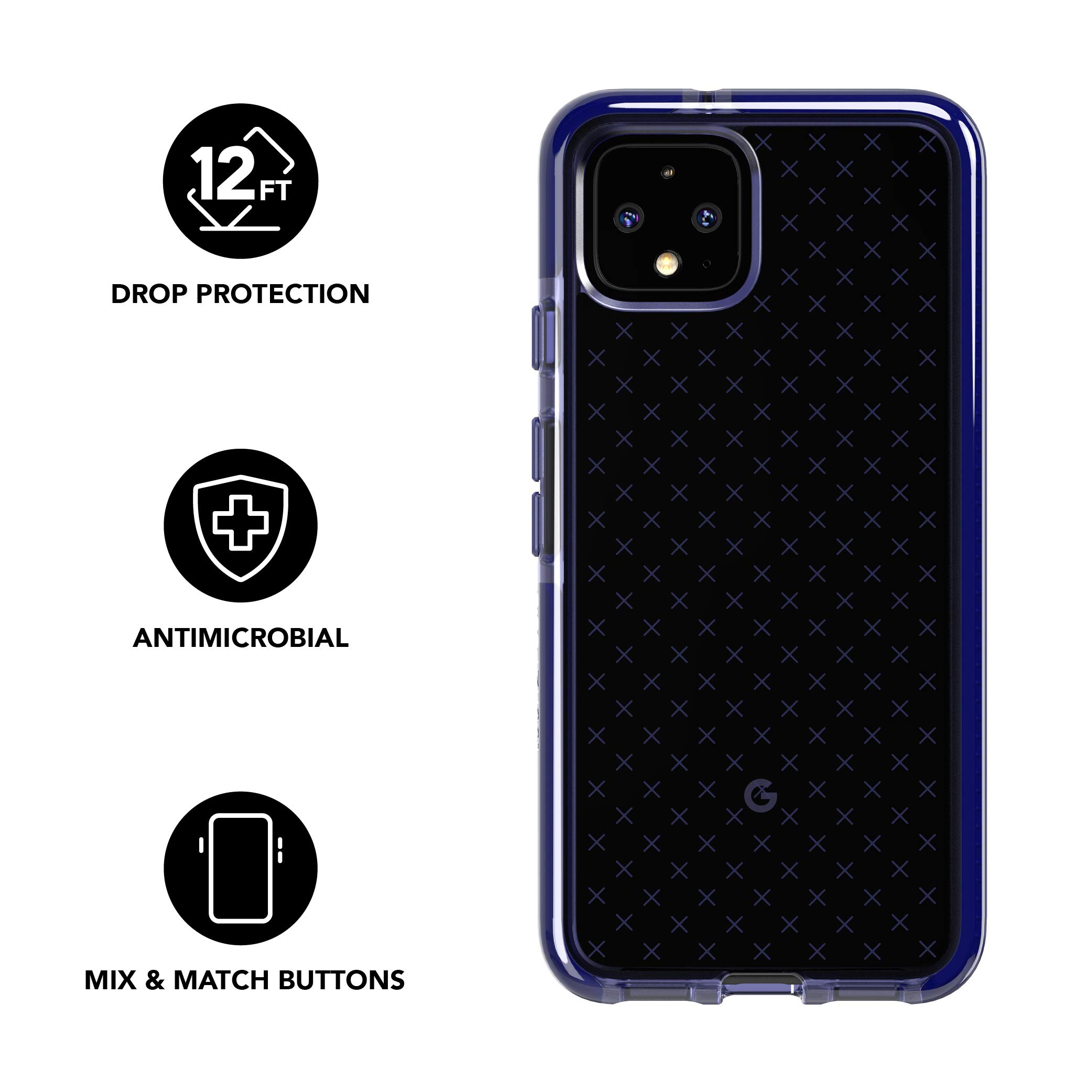 tech21 Evo Check Phone Case for Google Pixel 4 - Indigo - Antimicrobial BioShield with 12ft Drop Protection