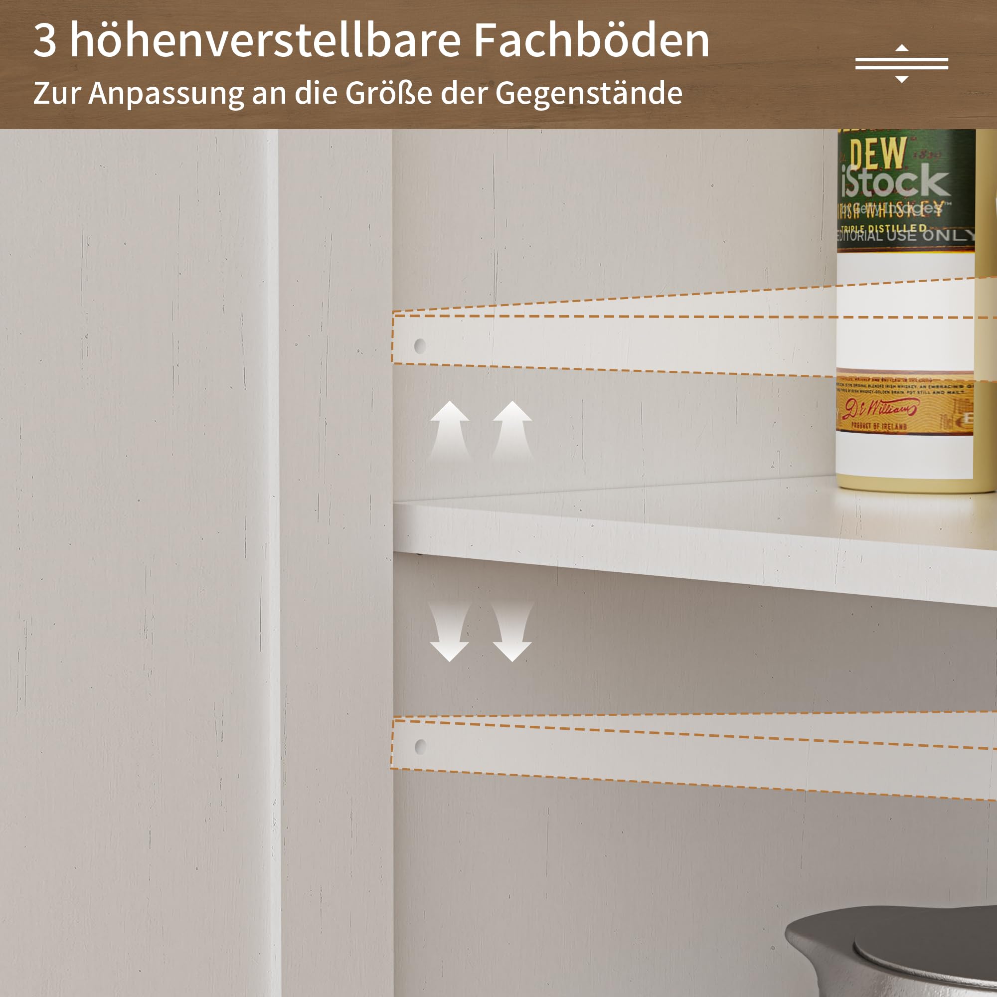 BonVache Küchenschrank, Sideboard, Kommode, mit Tür und verstellbarem Regal, 2 Schubladen, für Küche, Esszimmer, Wohnzimmer, Farbe: weiß