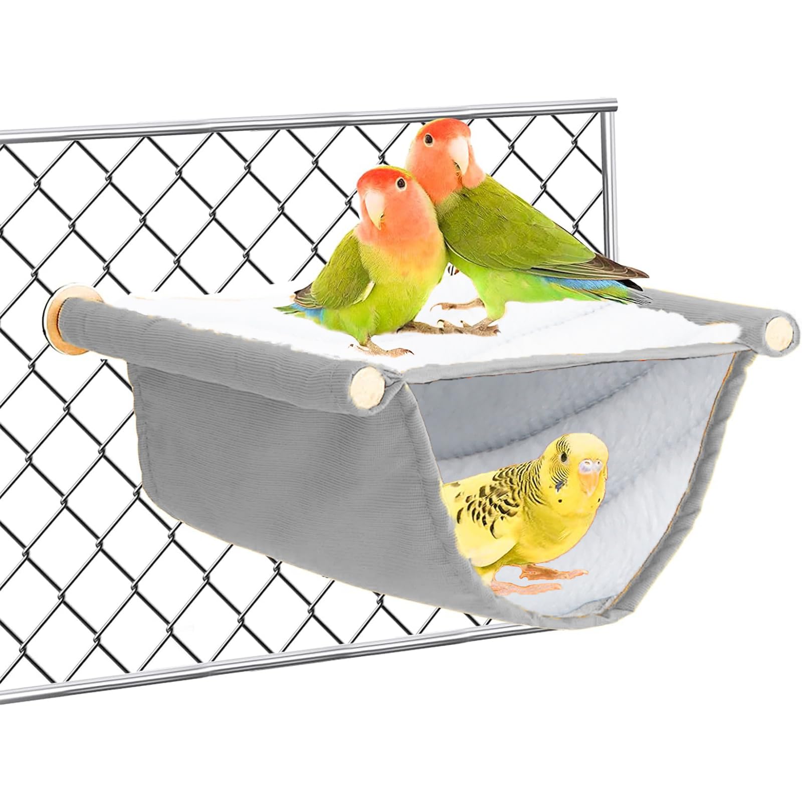 Hamac pour oiseaux - Nid d'oiseau - Grottes - Cage à oiseaux - Accessoires - Jouet - Nid d'oiseau - Lit superposé - Hamac suspendu pour perruches, calopsittes, pinsons, hamsters, gerbille (gris)