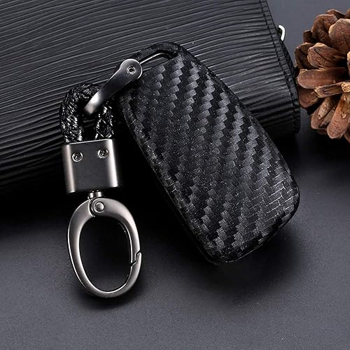 Miniatura 4 de ROYALFOX (TM Luxury 3 Botones Soft Carbon Fiber Flip Remote Key Fob Funda para Audi A1 A3 A4 A5 A6 Q2 Q3 Q7 TT S3 R8 Accesorios, con llavero (fibra