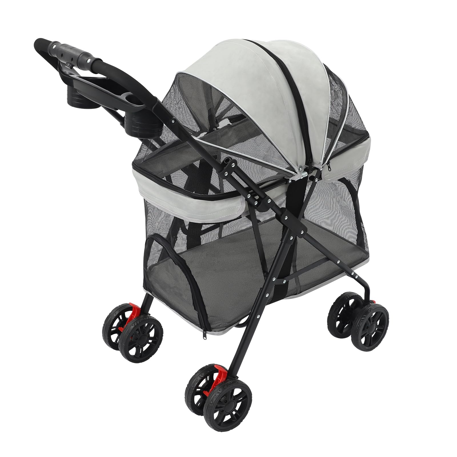 Transportín para perros con ruedas, mochila plegable para perros con función de carro, paneles de malla transpirable con red elevada para viajes y excursiones con perro o gato (gris y