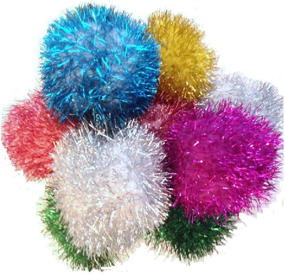 5 Large Sparkle Glitter Pom Poms 2" Ball Cat Toys