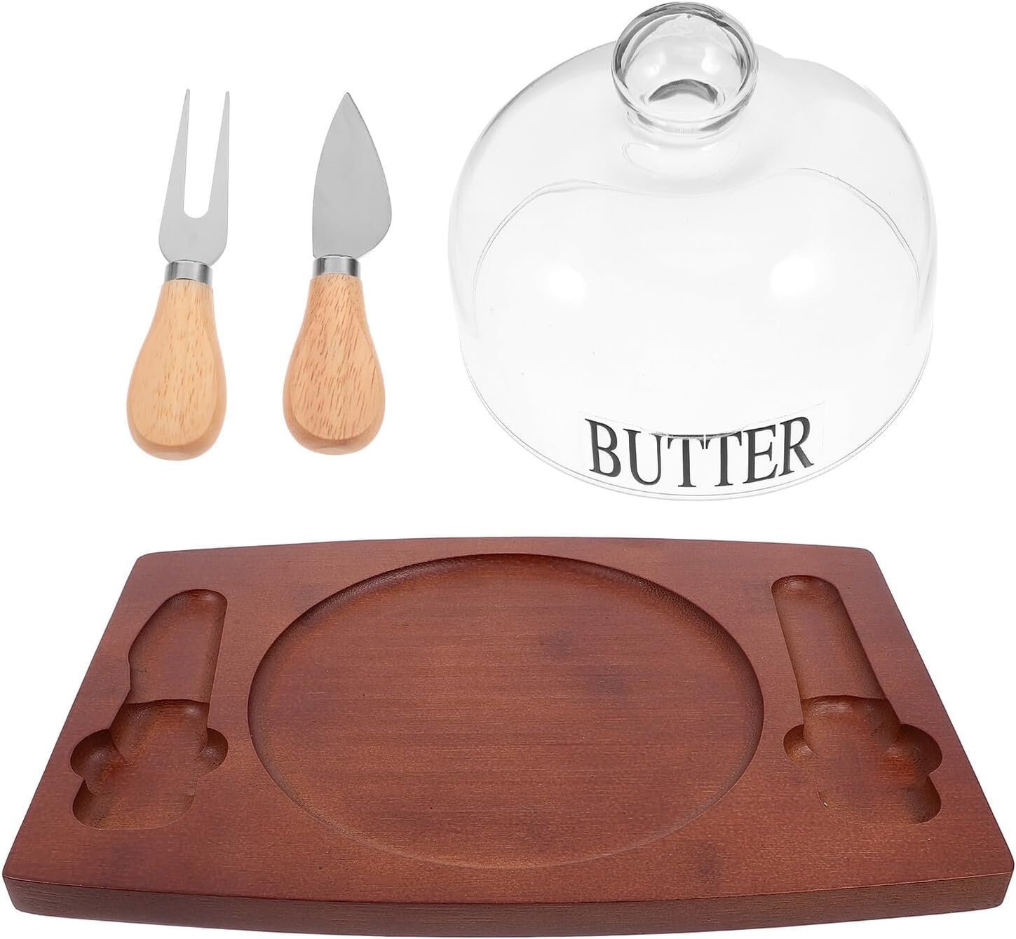 SECFOU Butter Dish with Lid and Spatula Wood Butter Holder with Double Knife for Kitchen Countertop and Refrigerator Use 1pcs