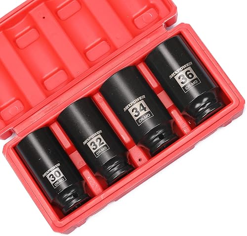 MIXPOWER Juego de llaves de impacto profundo de 4 piezas, 12 pulgada, 12 puntos, métrico, CR-MO, 30,32,34,36 in, juego de llaves de impacto de