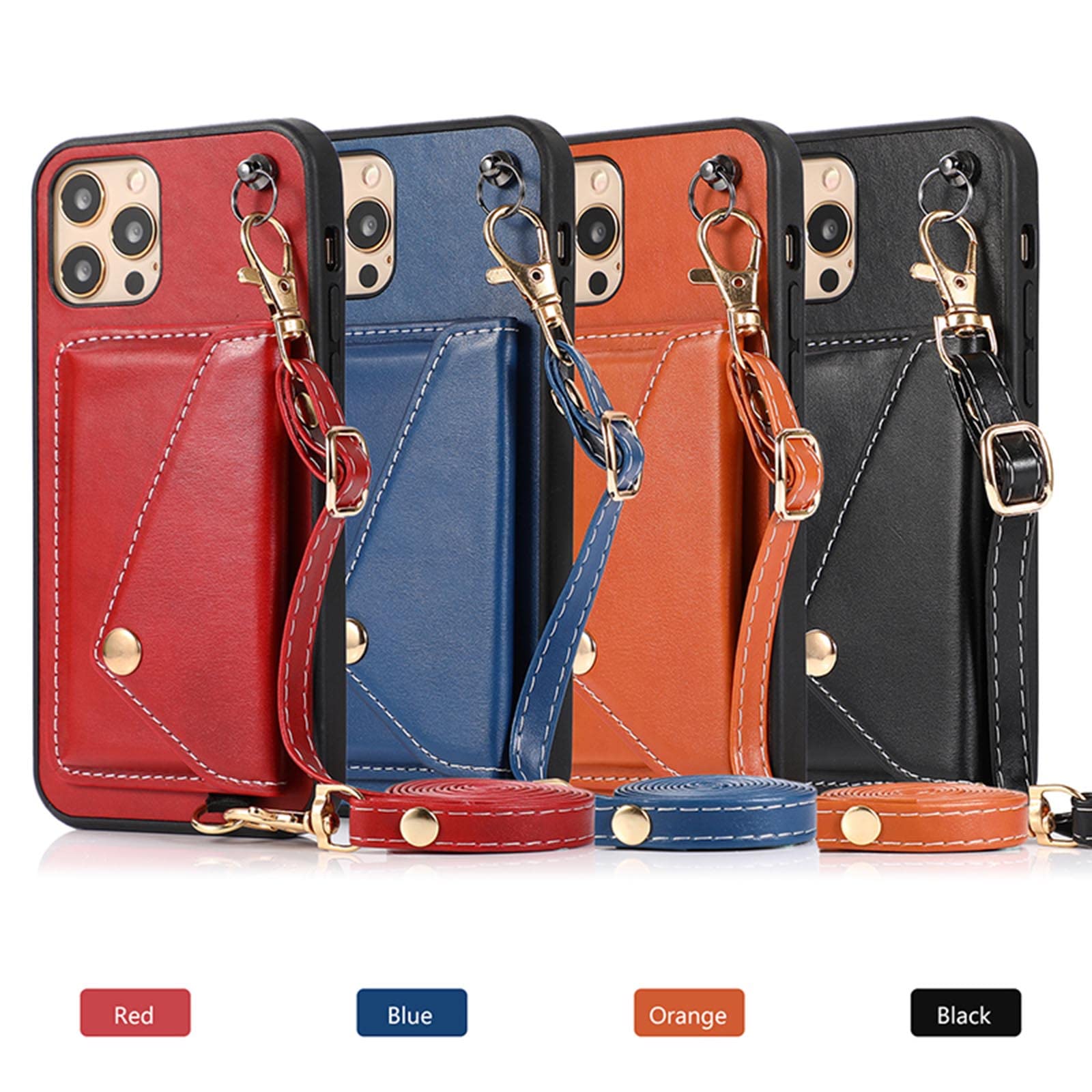 Custodia con Cordino per iPhone 13 PRO Max/13 Pro/13/13 Mini, Cover Portafoglio in Pelle PU con Chiusura Magnetica, Laccio Tracolla Cordoncino Custodia,Rosso,13 6.1"