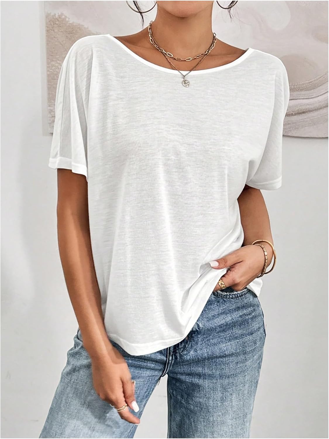 Women's Backless Twist Knot T Shirt Oversized Solid Short Sleeve Tees Open Back Asymmetrical Hem Casual Tops - Image 3