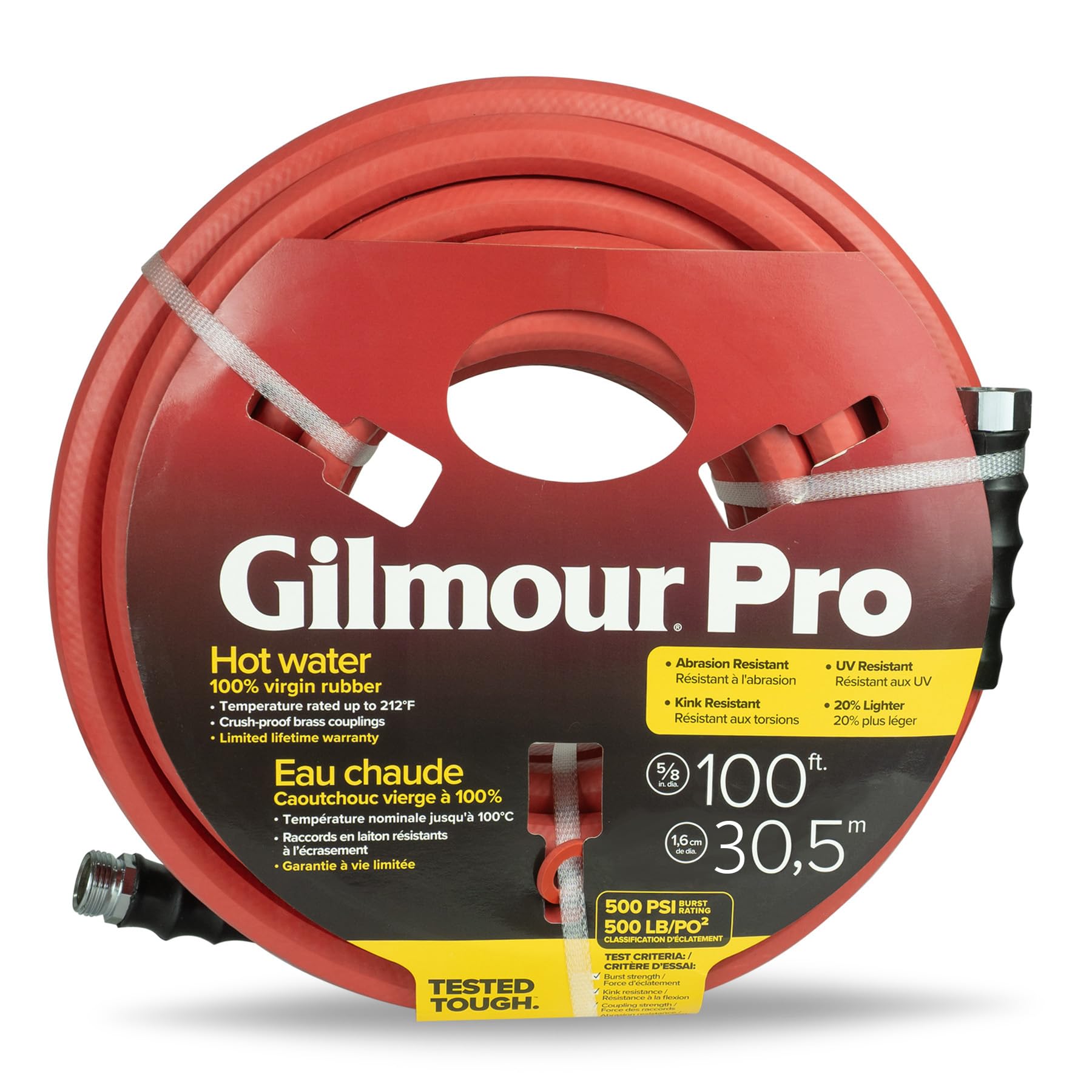 Pro Rubber Hot Water Garden Hose – 5/8" x 100', Kink-Resistant, 400 PSI, Brass Fittings, Flexible in Cold, USA Made