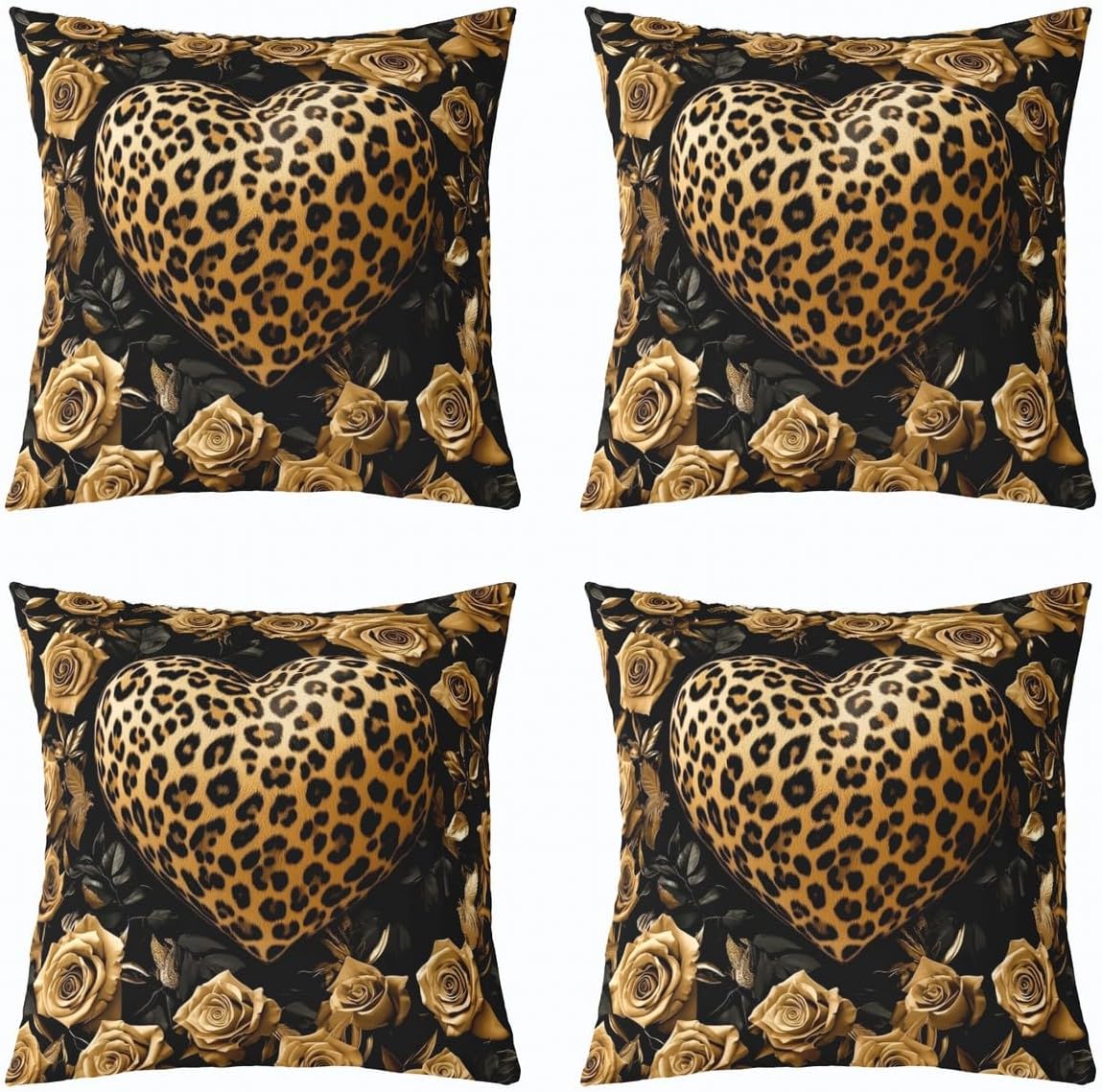 Manfei Wild Cheetah Kids Throw Pillow Cover,Leopard Yellow Rose Floral Double Sides Pillow Case,Anima Flower Heart Home Decor,Yellow Black Bed Couch Sofa Cushion Cover,1 Pack 16"x16" image 4