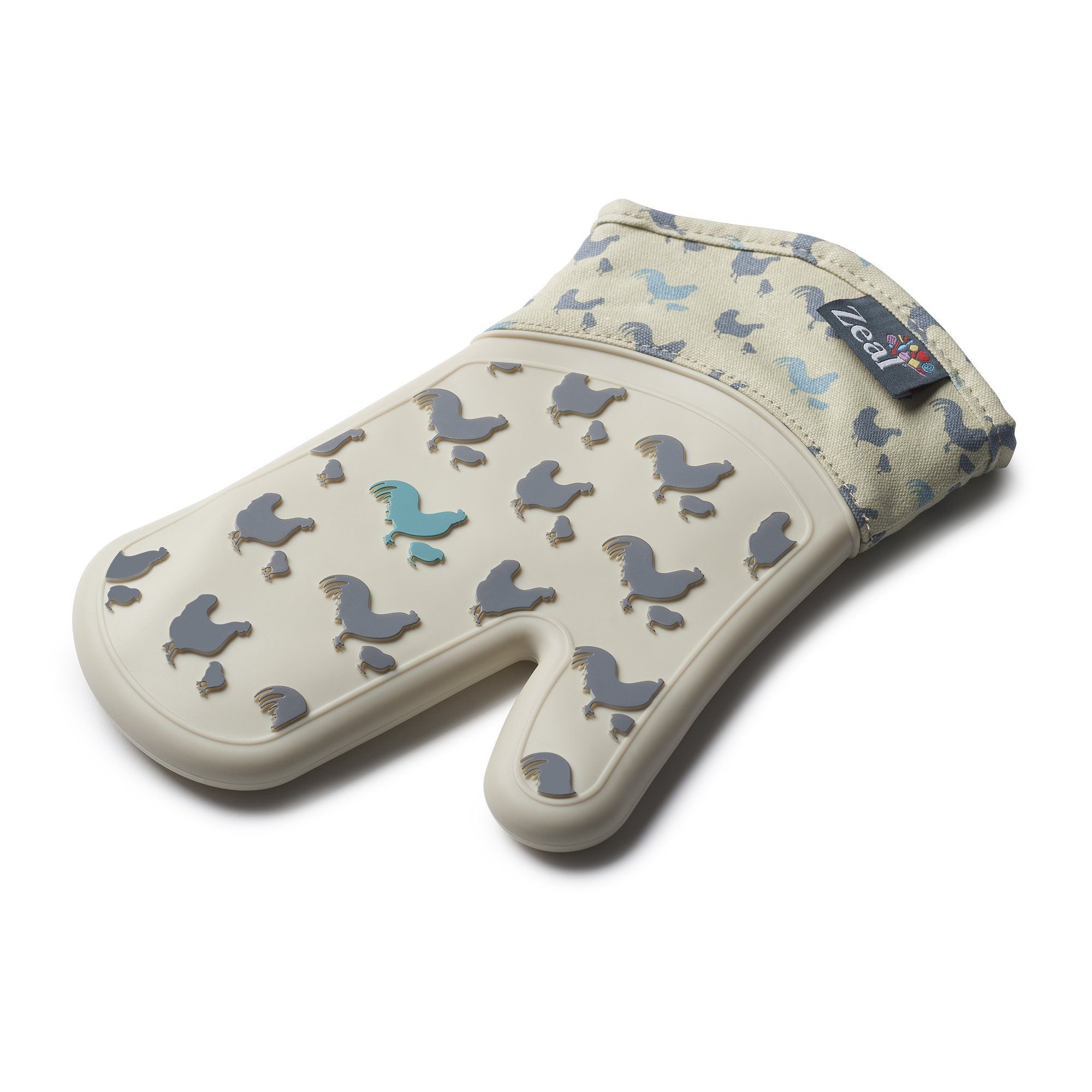 Zeal Cream/Hen Silicone Heavy Duty Single Oven Mitt Glove, Design (29 Cm Long)