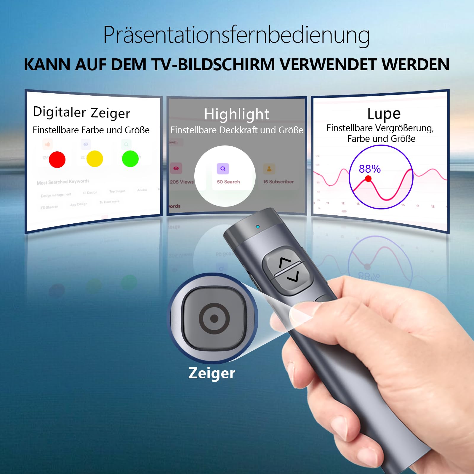 Norwii N97 TV Bildschirm Präsentation Clicker für Powerpoint Präsentationen, Powerpoint Clicker, Präsentation Rremote, Bluetooth Wireless Presenter, Digital Pointer für TV Bildschirm