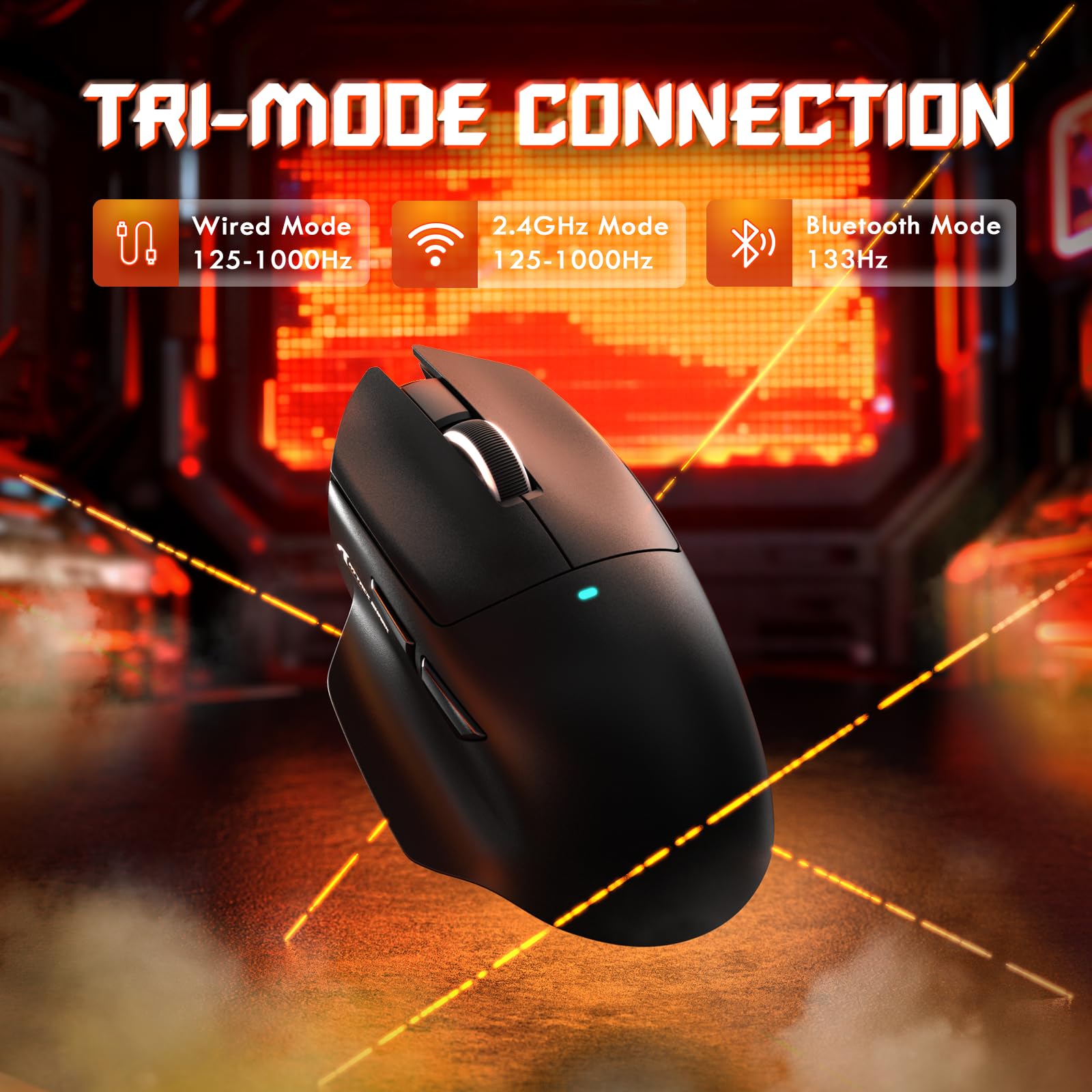 MAMBASNAKE x ATTACK SHARK V6 Mouse Gaming Wireless con Base di Ricarica Magnetica, Peso 65 g, Sensore PAW3311, 25000 DPI, BT/2.4G/USB-C,100M Click, 500mAh per Destrimani–Nero