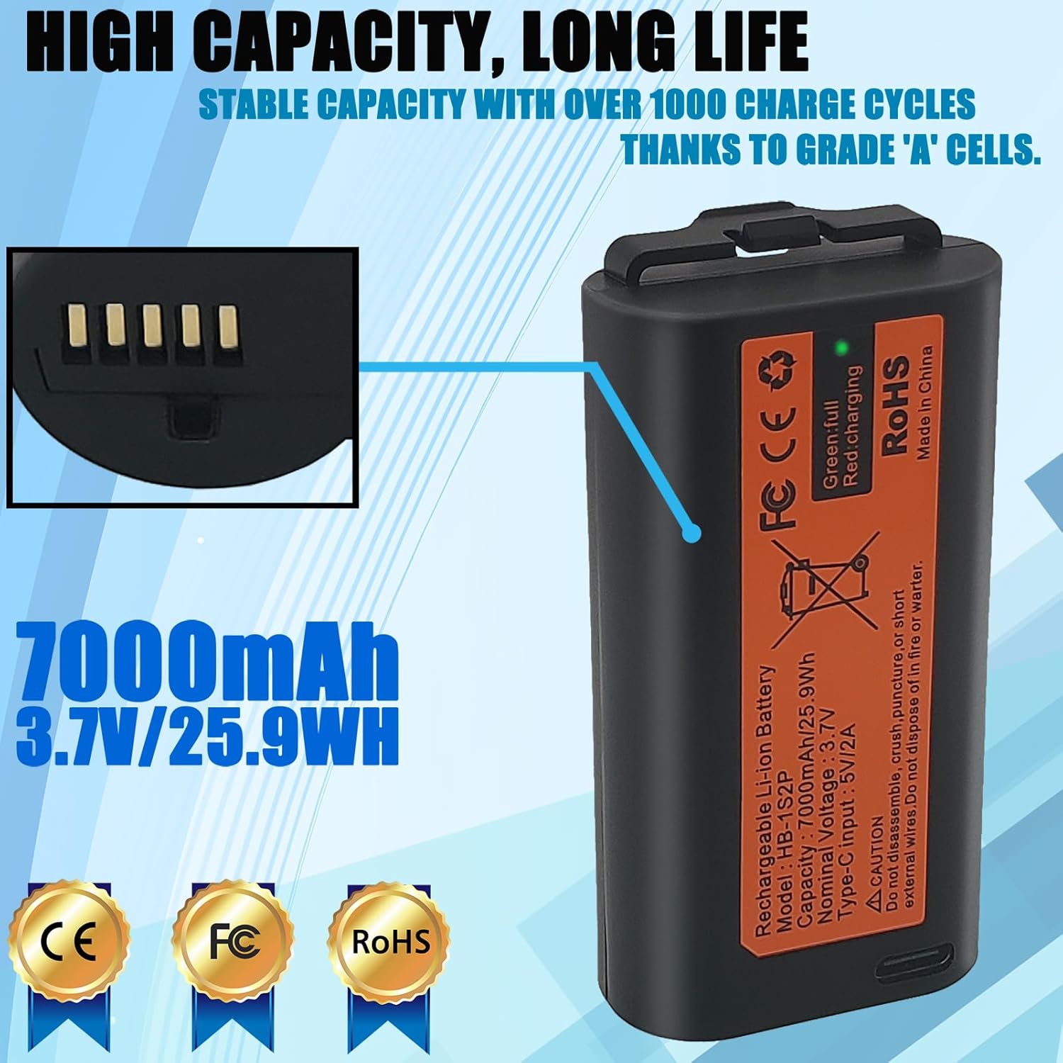 HB-1S2P-2 2pack Battery Compatible with myQ Smart Garage Video Keypad 7000mAh 25.9WH
