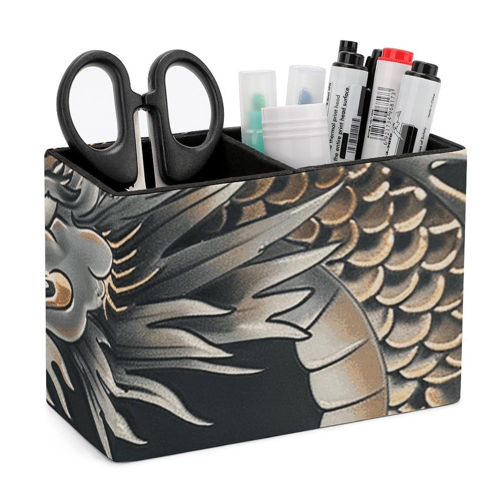 JTREHY Black Oriental Dragon Pencil Holder Exquisite Fashion Leather Pen Receptacle Soft High-End Pen Container for Office Home Accessories Or Housewarming Present