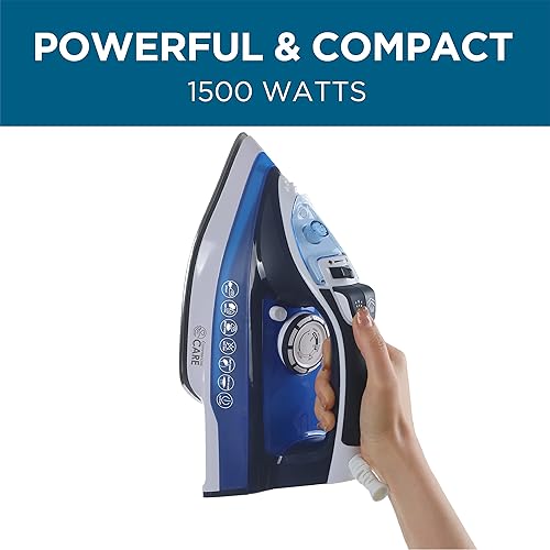 Miniatura 7 de COMMERCIAL CARE Plancha de vapor, vaporizador de 1500 vatios para ropa, plancha portátil autolimpiante, azul