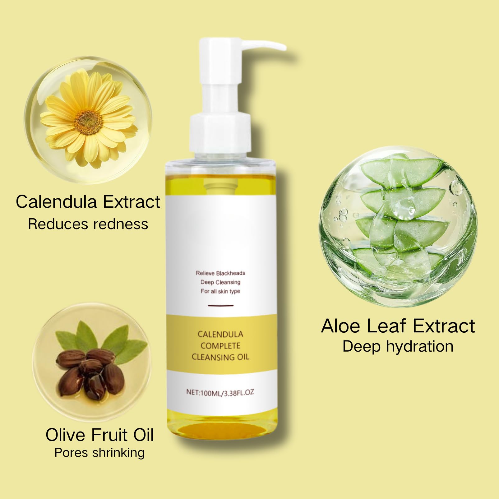 Cleansing Oil for Face,Oil Cleanser,Gentle Makeup Remover Facial Cleanser,Blackheads Removal,Face Cleanser for All Skin Types,Hydrating Dask Spot Remover,Gentle Pore Remover with Plant Extact,100ml - Image 2