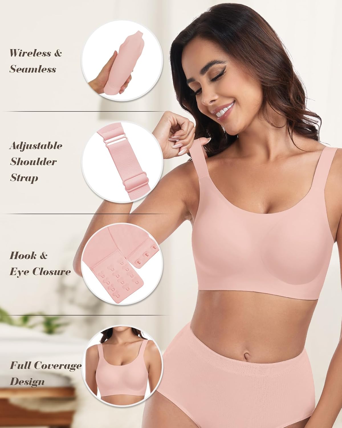 WOWENY Wireless Minimizer Bras for Women Comfortable Full Coverage Padded Bralettes Push Up Smoothing Bra - Image 5