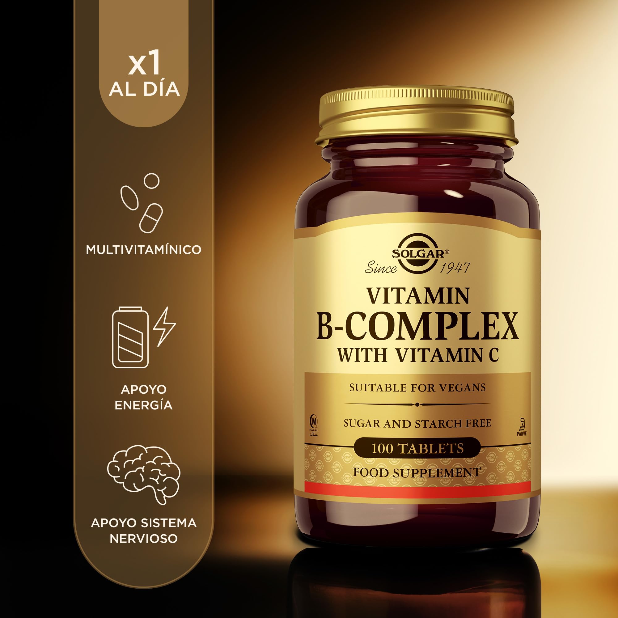 Solgar Vitamina B-Complex con Vitamina C, Sabor y Aroma Vainilla, 100 Unidades (Paquete de 1)